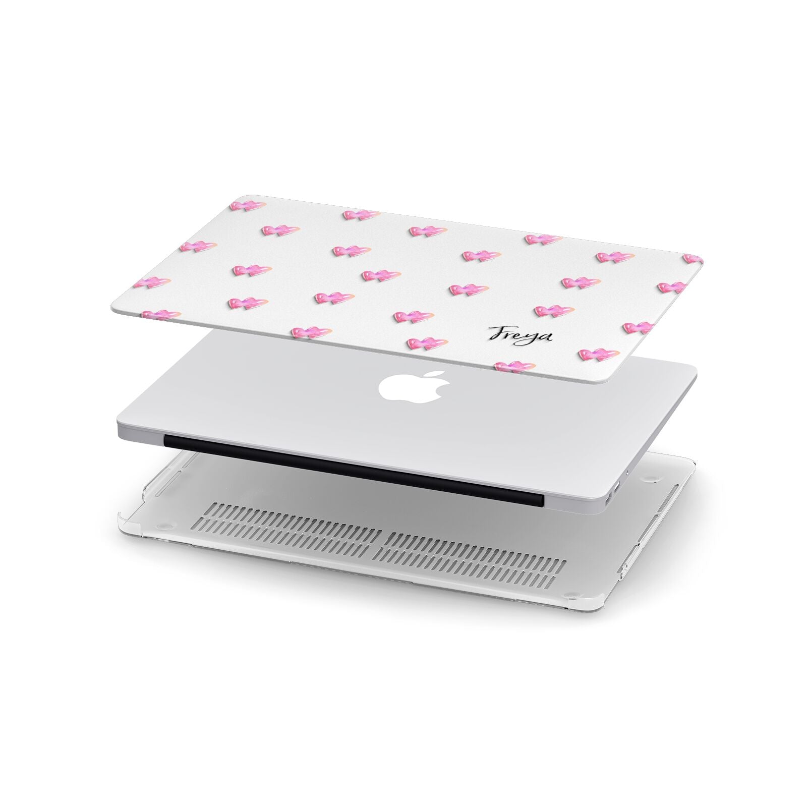 Personalised Pink Hearts Apple MacBook Case in Detail