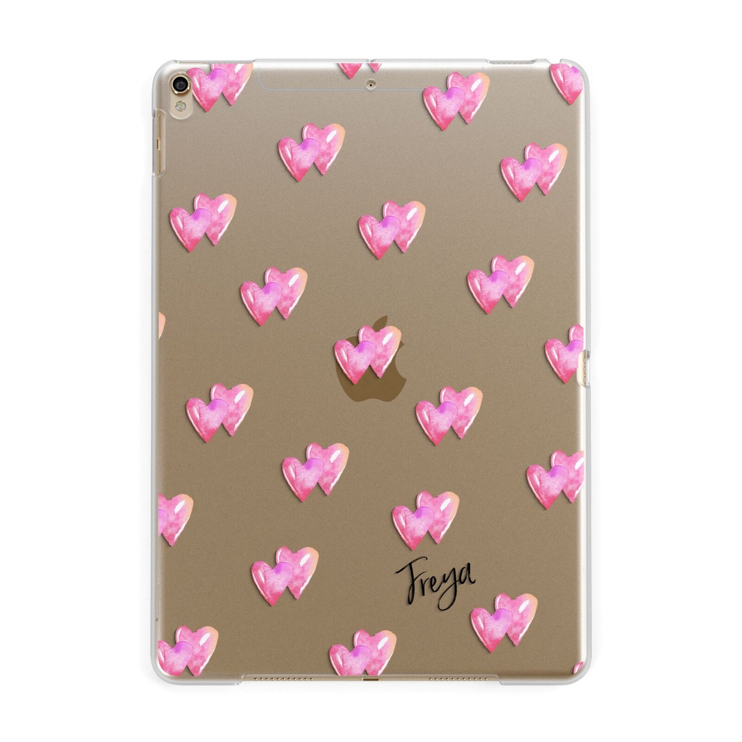 Personalised Pink Hearts Apple iPad Gold Case