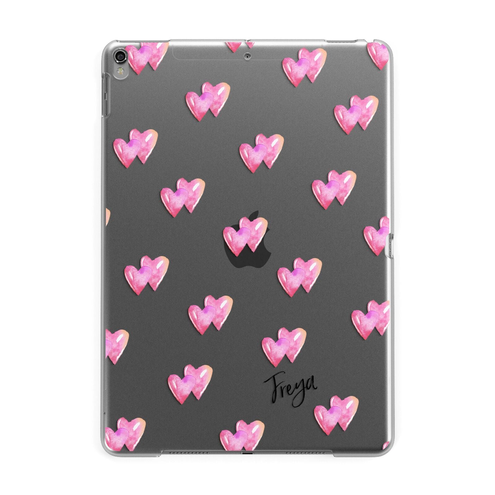 Personalised Pink Hearts Apple iPad Grey Case