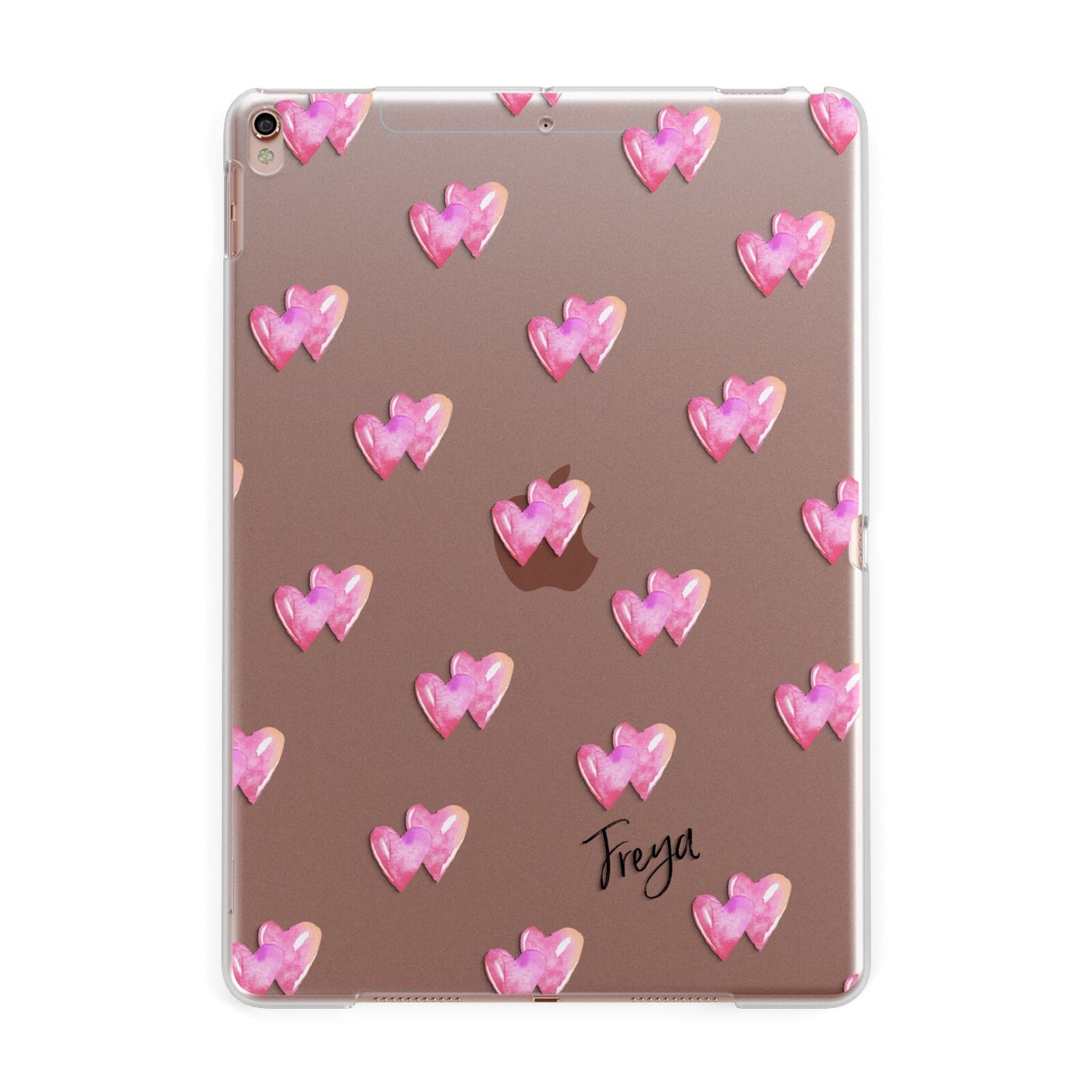 Personalised Pink Hearts Apple iPad Rose Gold Case