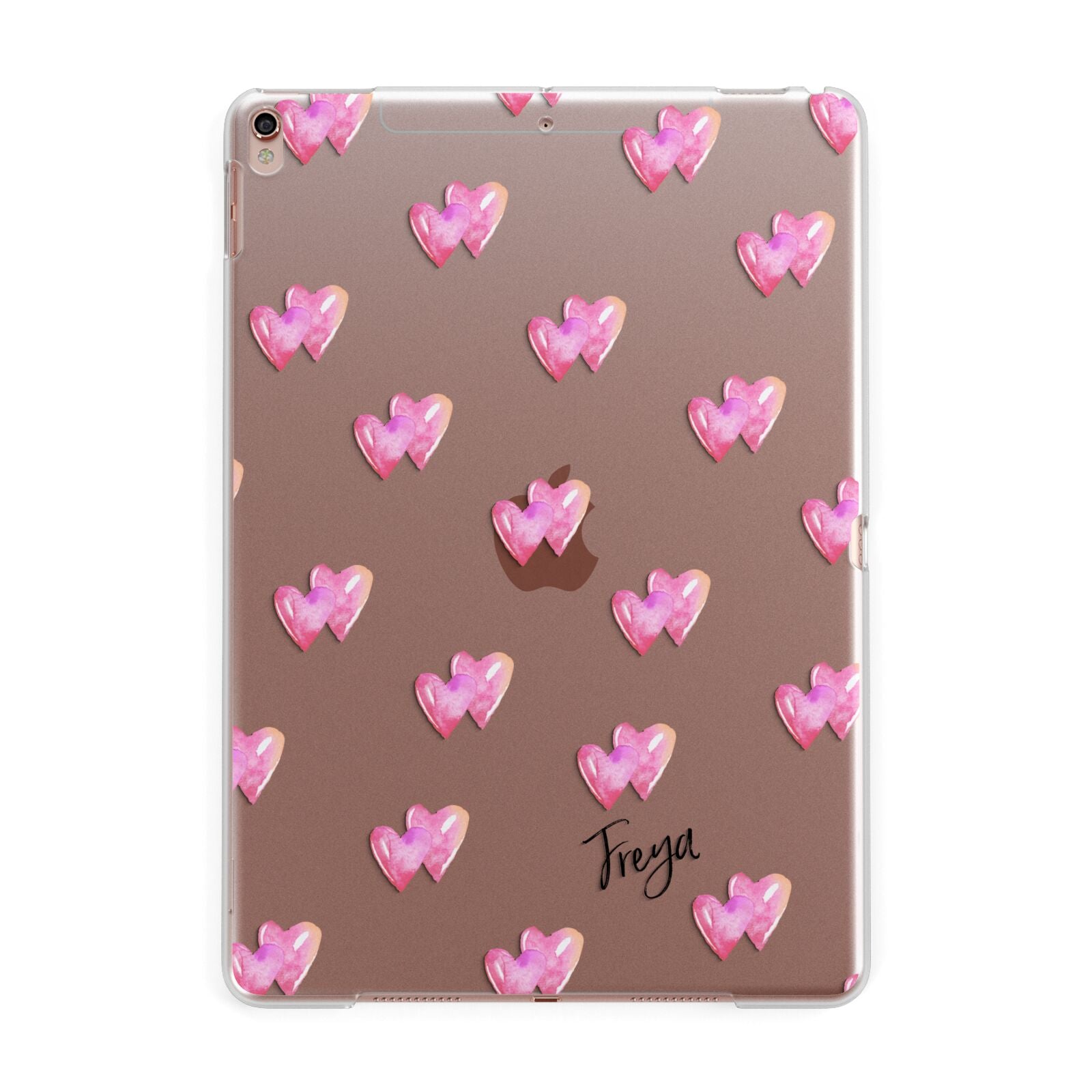 Personalised Pink Hearts Apple iPad Rose Gold Case