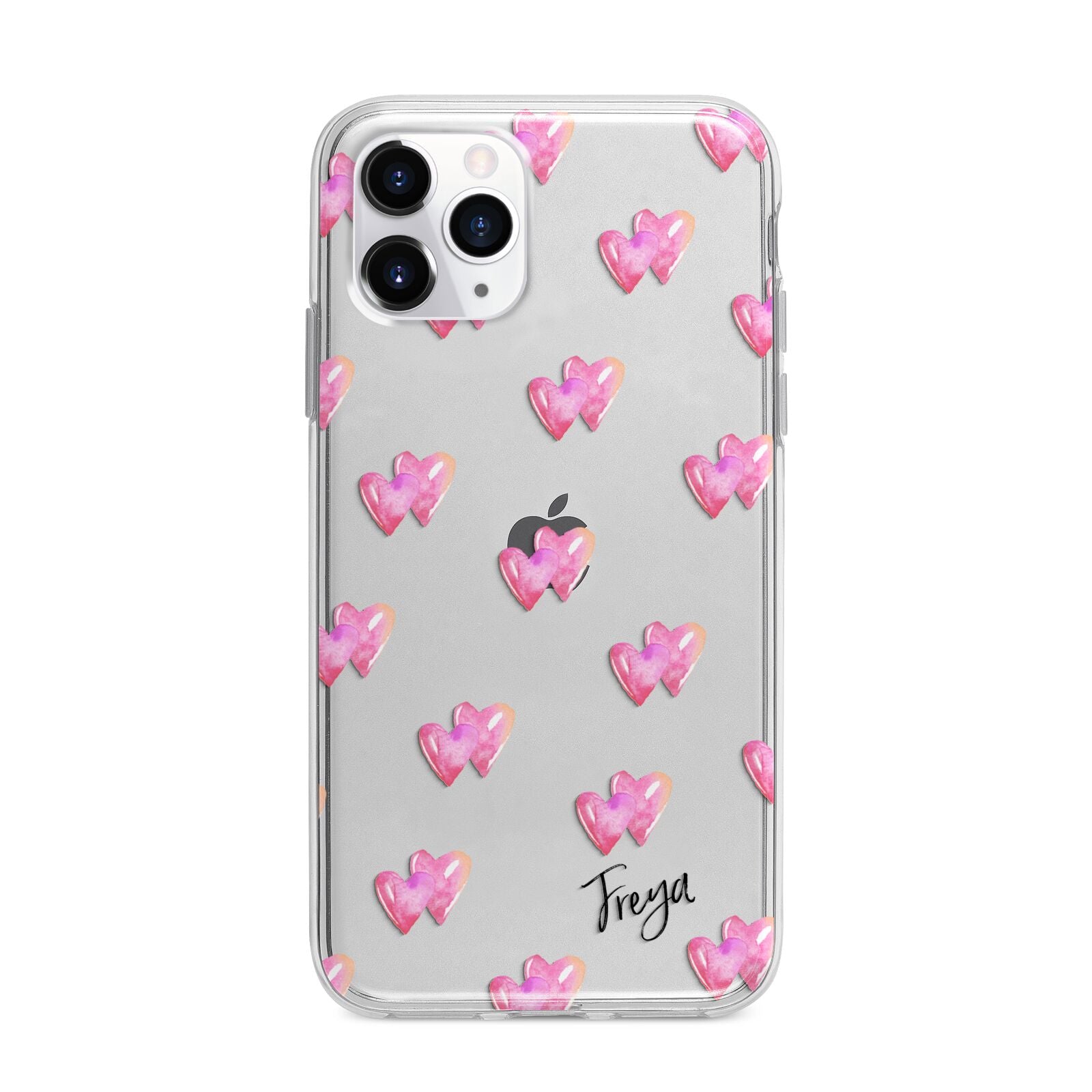 Personalised Pink Hearts Apple iPhone 11 Pro Max in Silver with Bumper Case