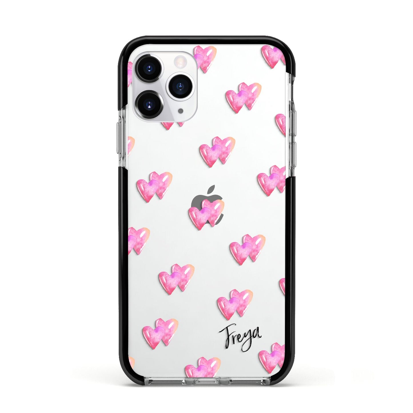 Personalised Pink Hearts Apple iPhone 11 Pro in Silver with Black Impact Case