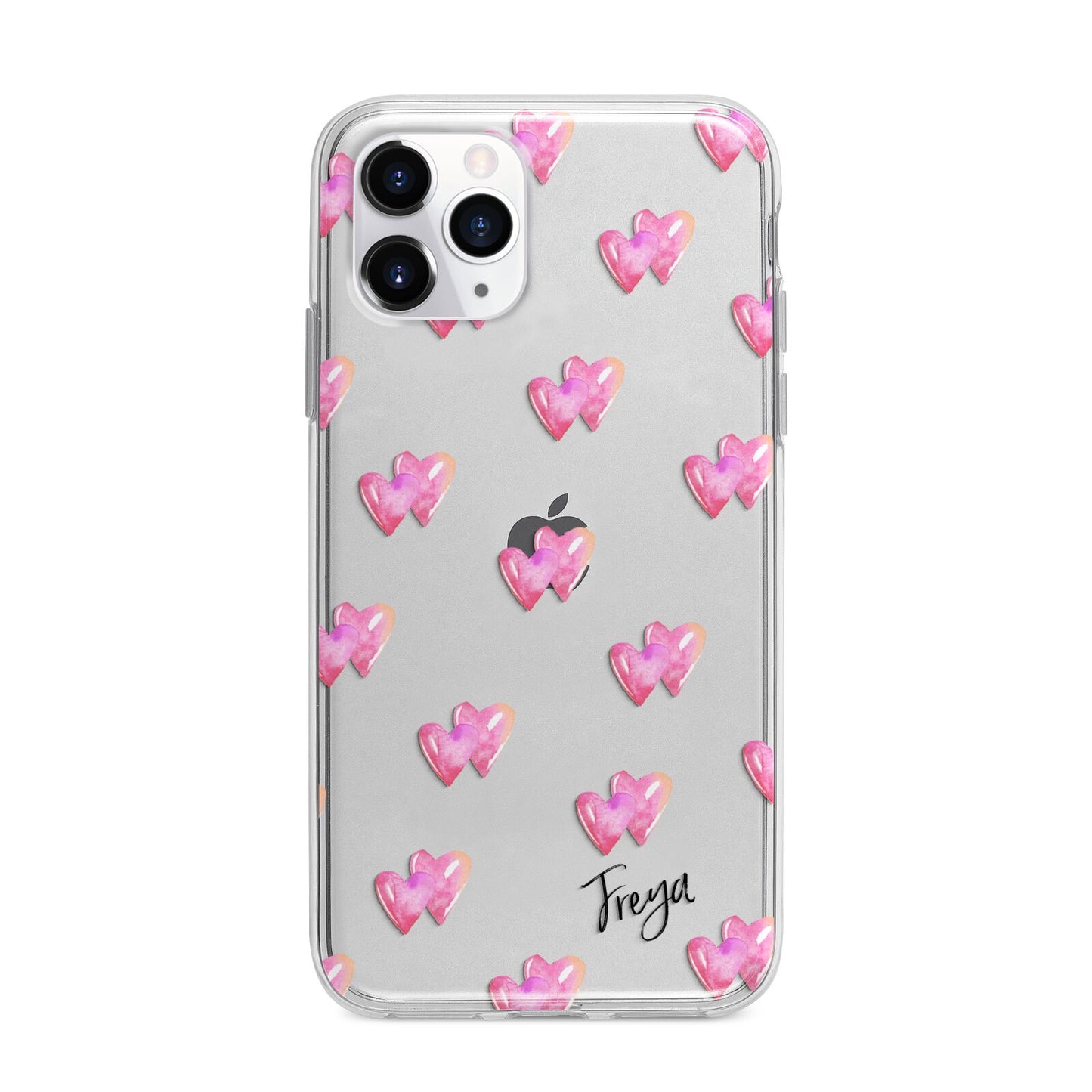 Personalised Pink Hearts Apple iPhone 11 Pro in Silver with Bumper Case