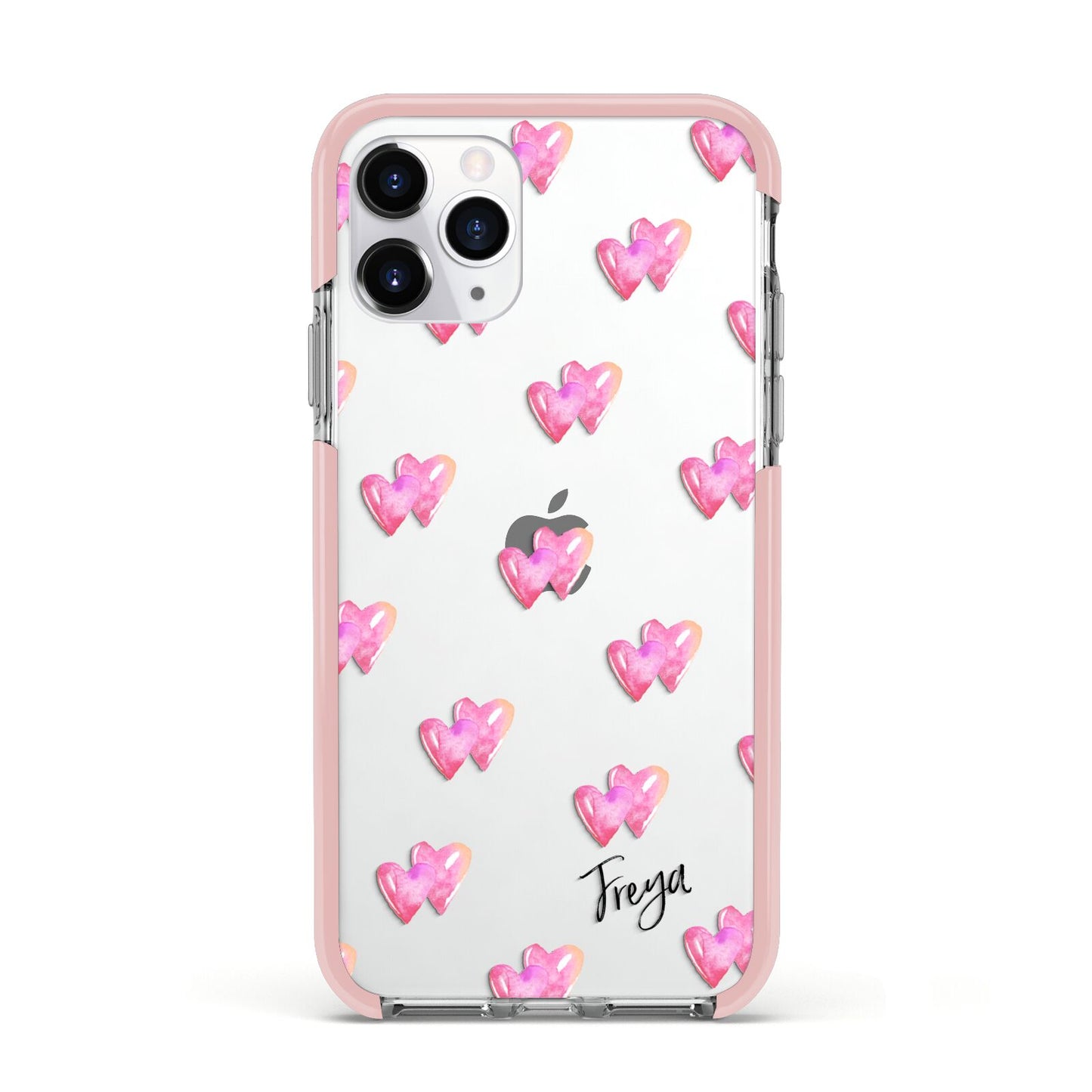 Personalised Pink Hearts Apple iPhone 11 Pro in Silver with Pink Impact Case