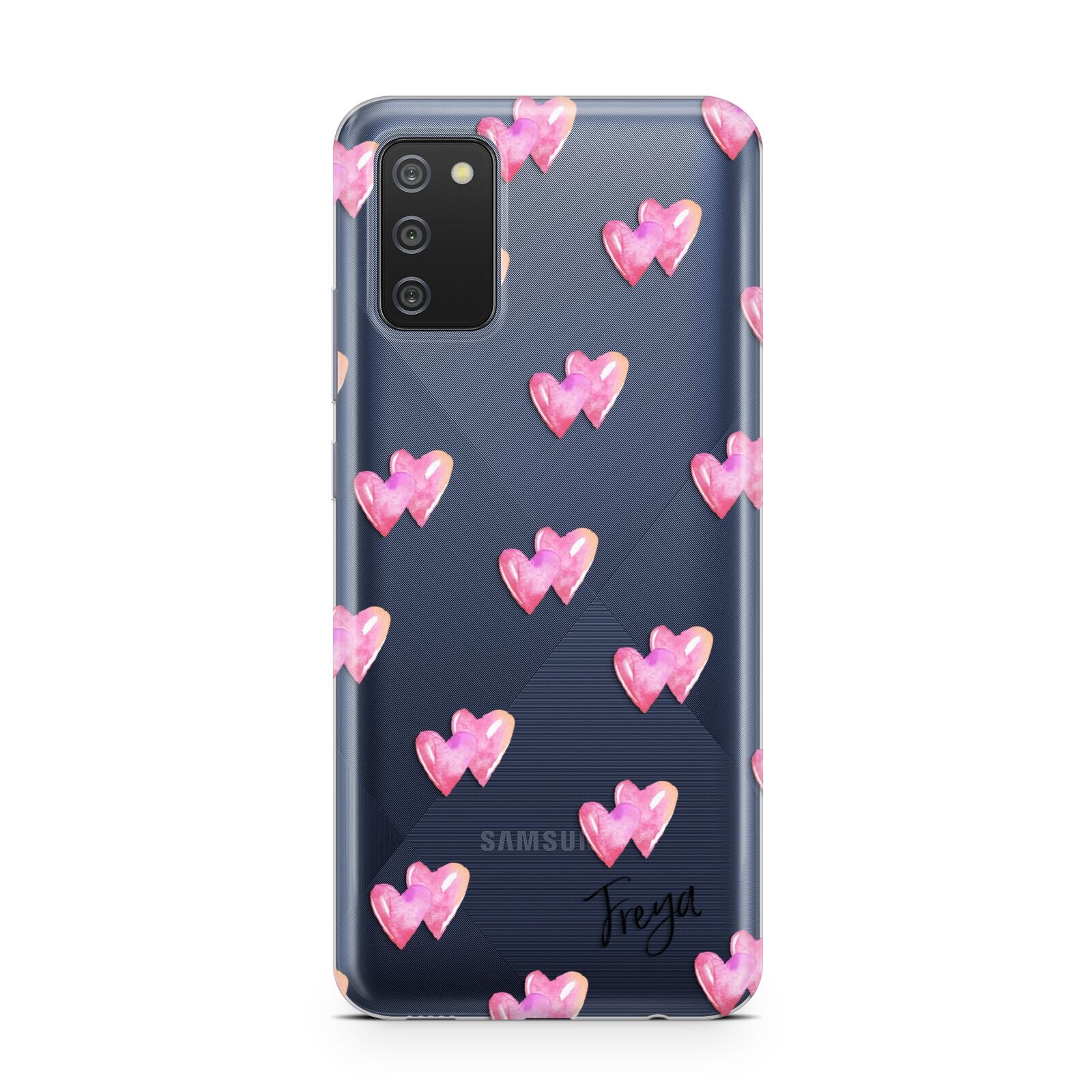 Personalised Pink Hearts Samsung A02s Case