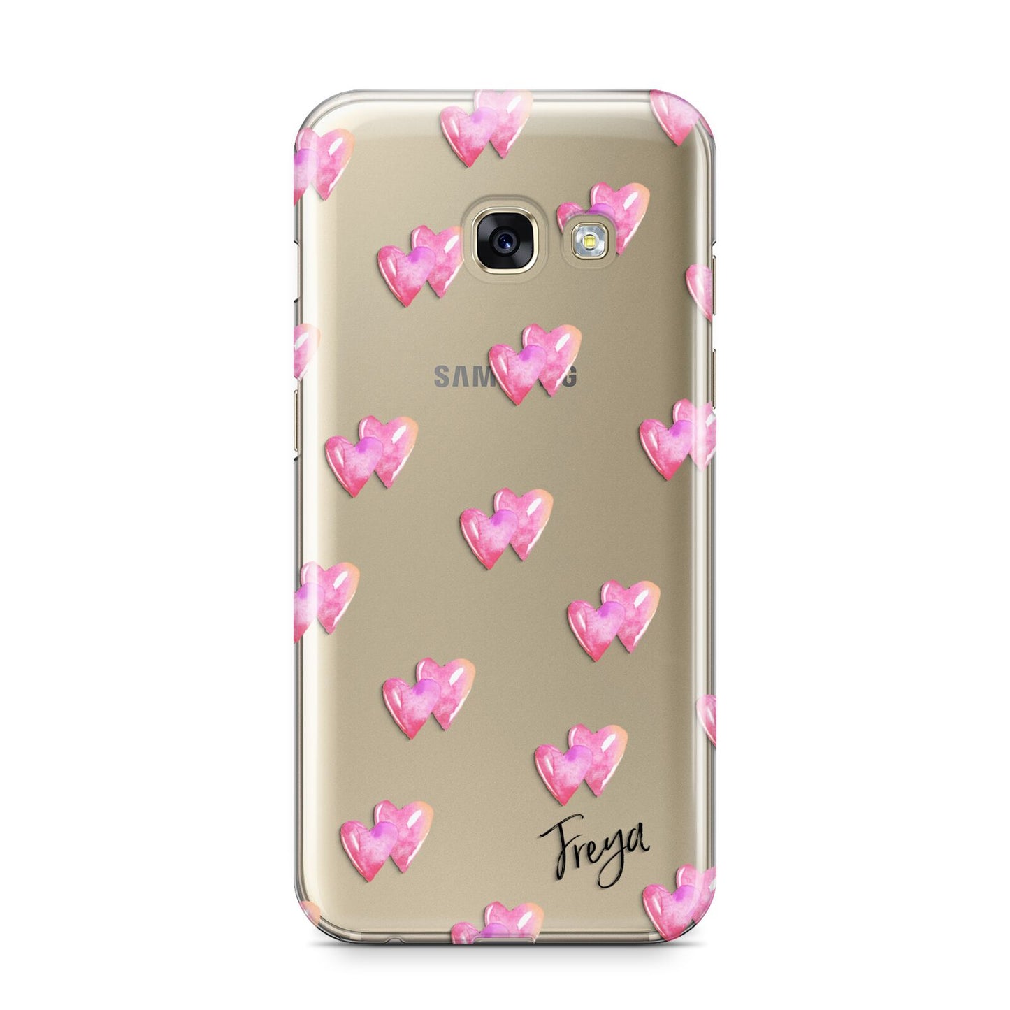 Personalised Pink Hearts Samsung Galaxy A3 2017 Case on gold phone