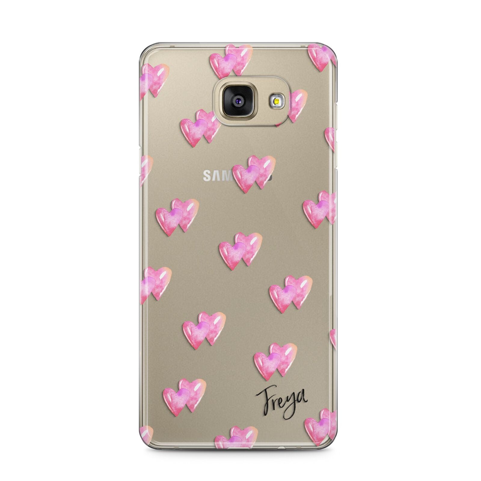 Personalised Pink Hearts Samsung Galaxy A5 2016 Case on gold phone