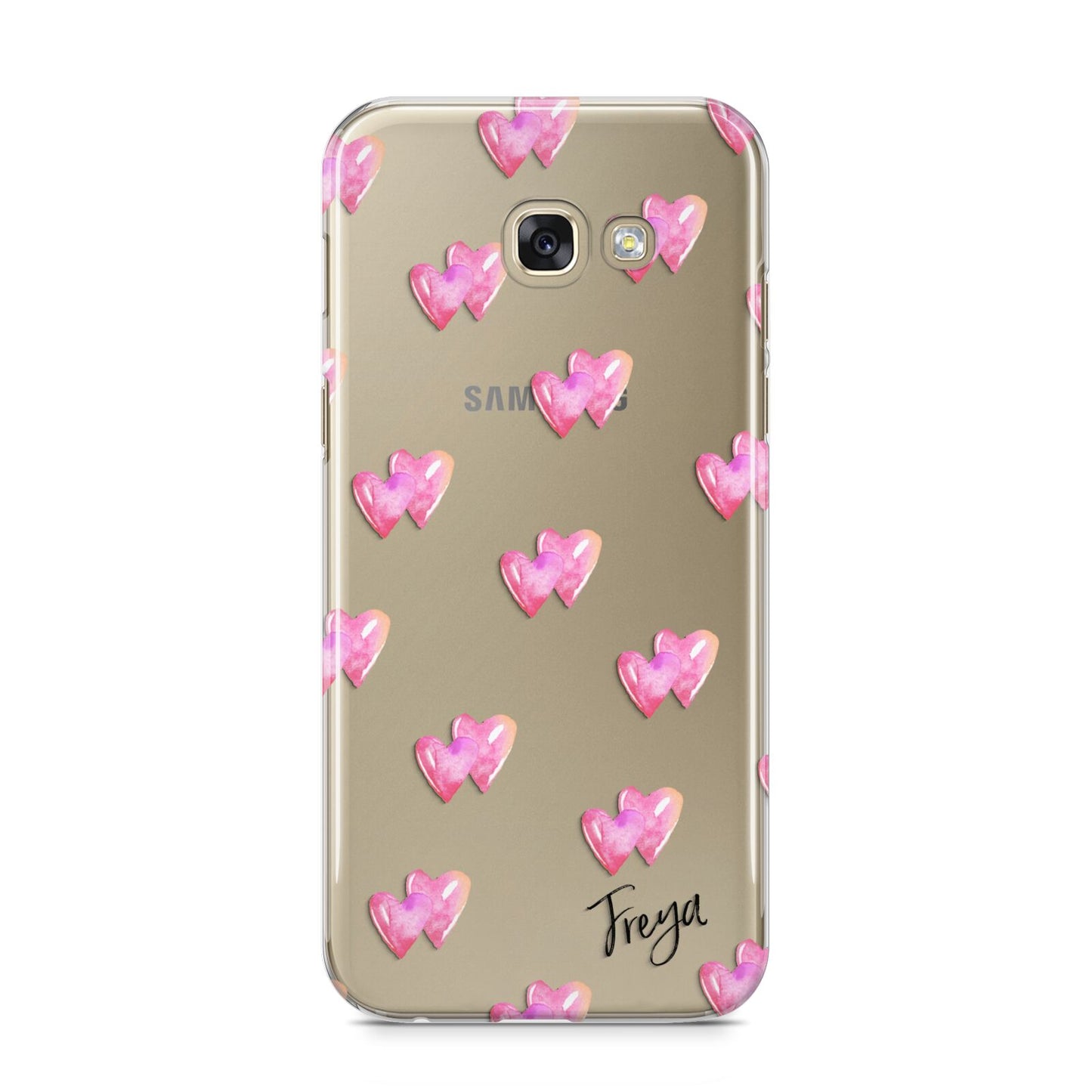 Personalised Pink Hearts Samsung Galaxy A5 2017 Case on gold phone