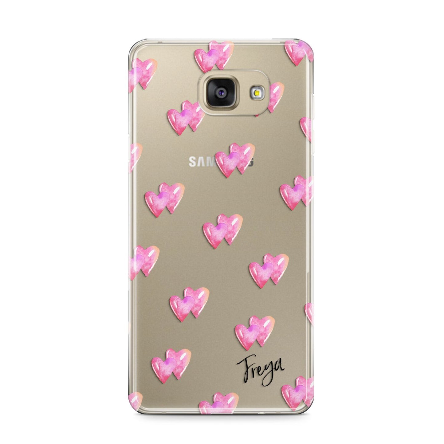 Personalised Pink Hearts Samsung Galaxy A9 2016 Case on gold phone