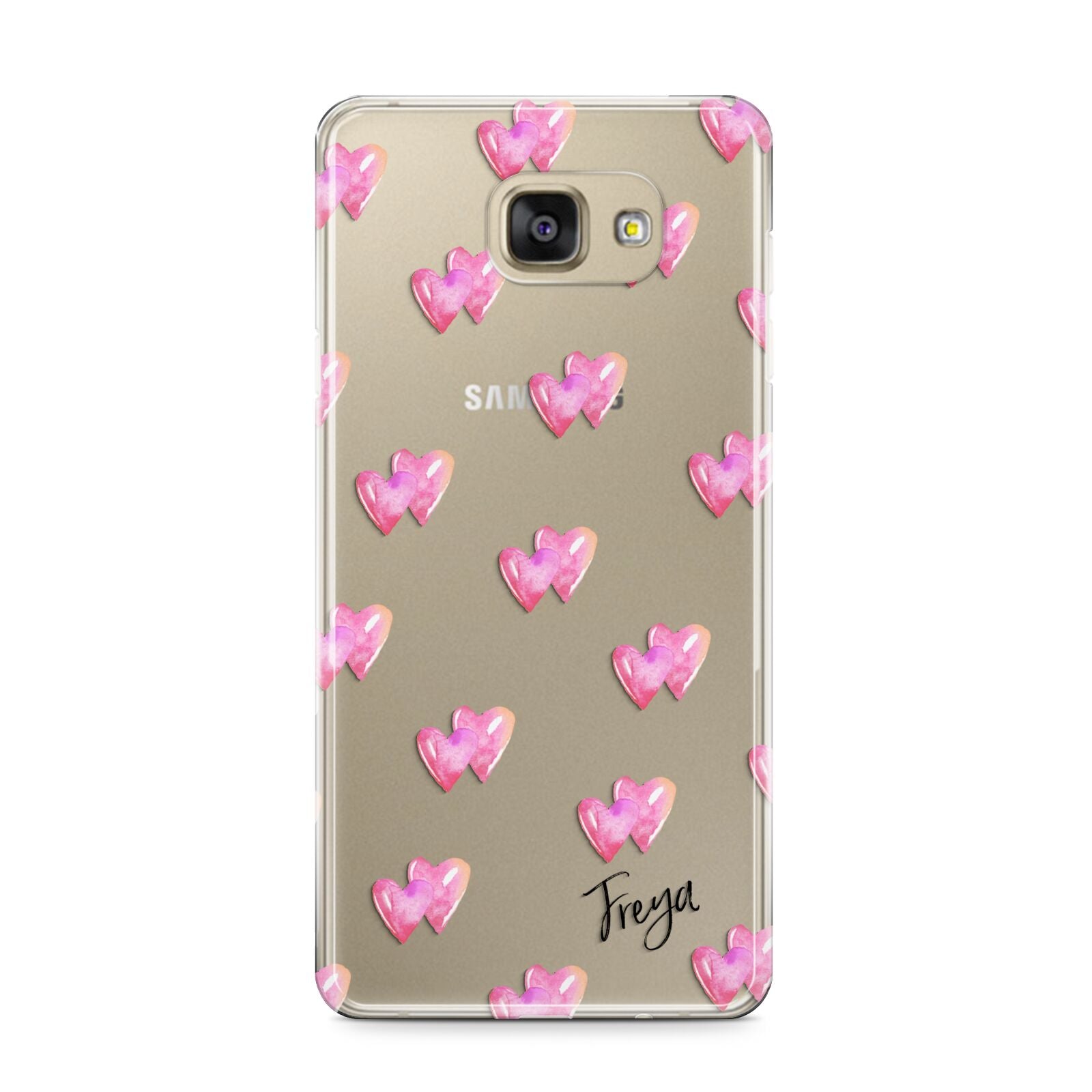 Personalised Pink Hearts Samsung Galaxy A9 2016 Case on gold phone