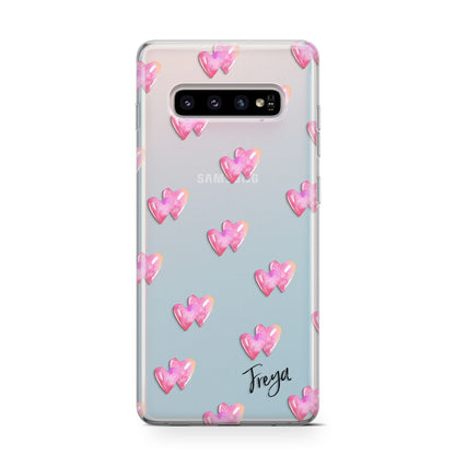 Personalised Pink Hearts Samsung Galaxy S10 Case