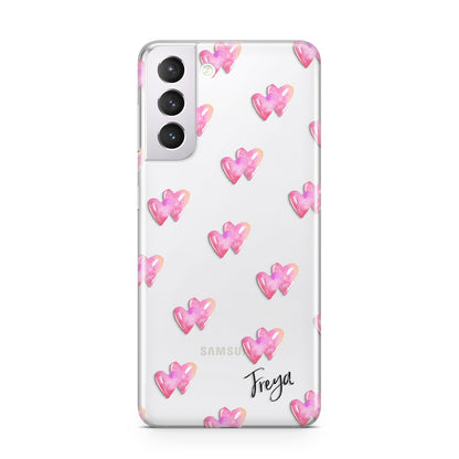 Personalised Pink Hearts Samsung S21 Case