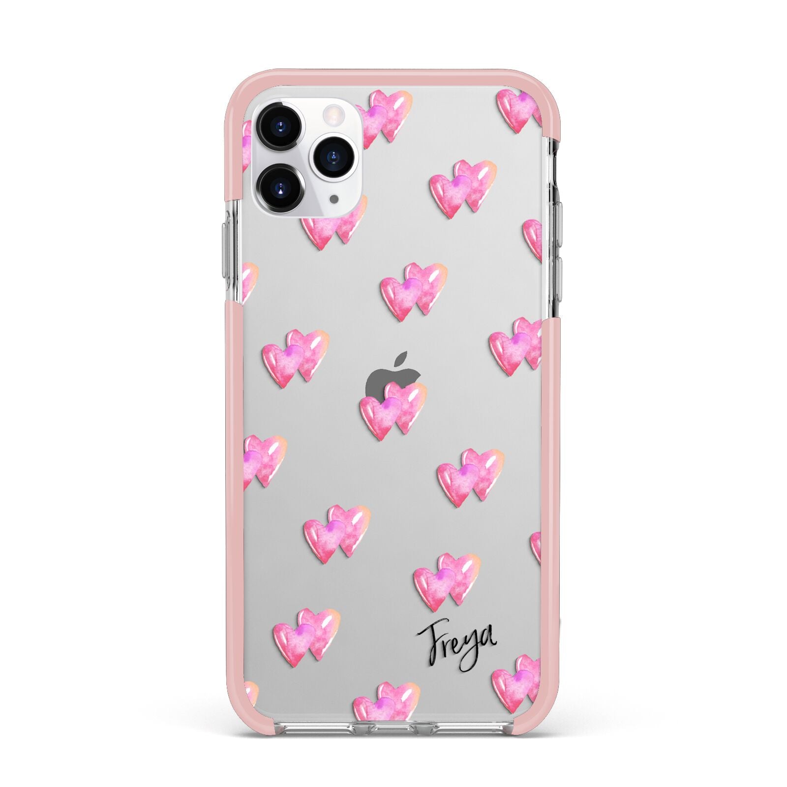 Personalised Pink Hearts iPhone 11 Pro Max Impact Pink Edge Case