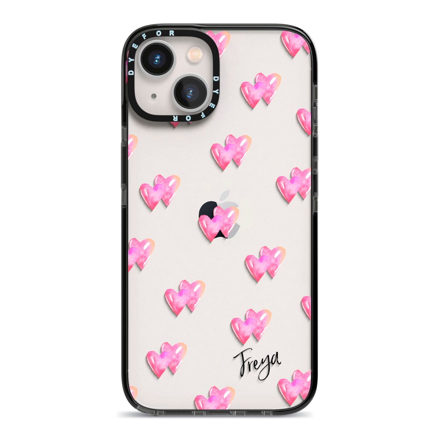 Personalised Pink Hearts iPhone 13 Black Impact Case on Silver phone