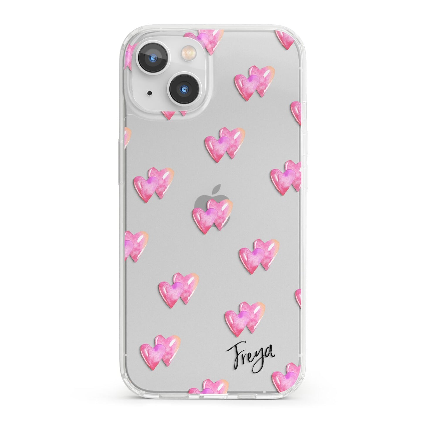 Personalised Pink Hearts iPhone 13 Clear Bumper Case