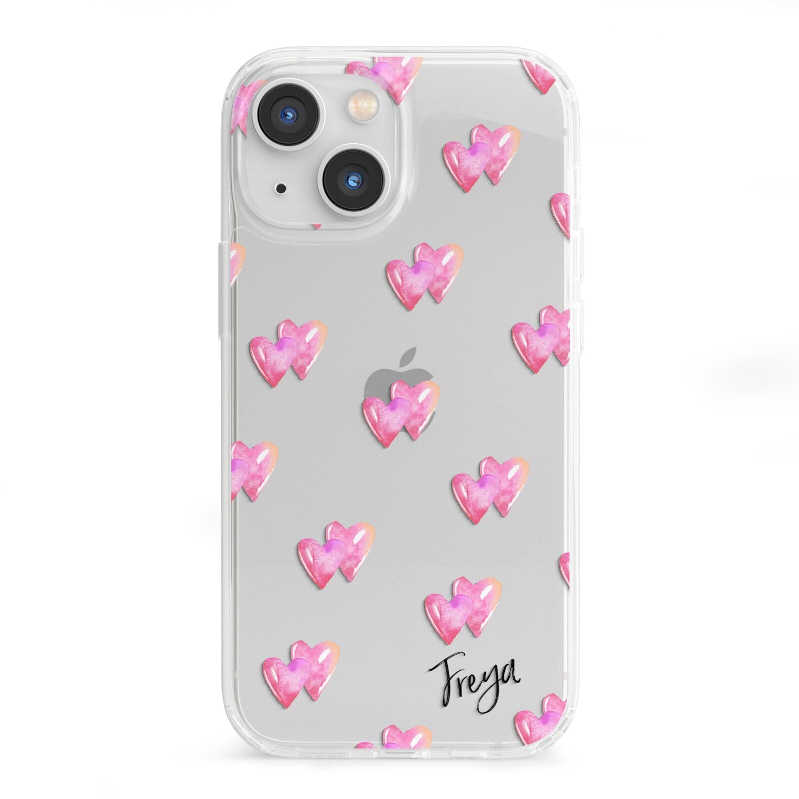 Personalised Pink Hearts iPhone 13 Mini Clear Bumper Case