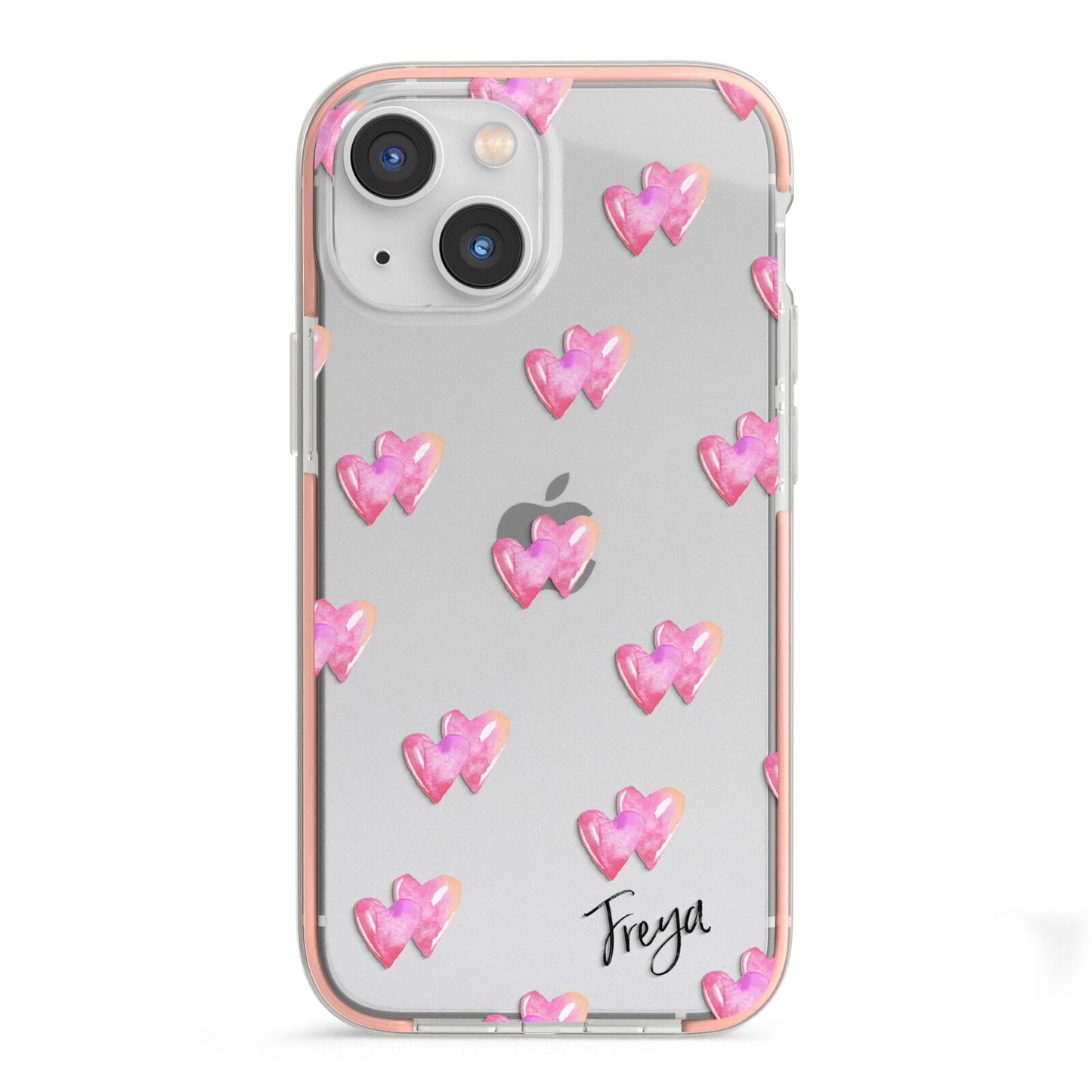 Personalised Pink Hearts iPhone 13 Mini TPU Impact Case with Pink Edges