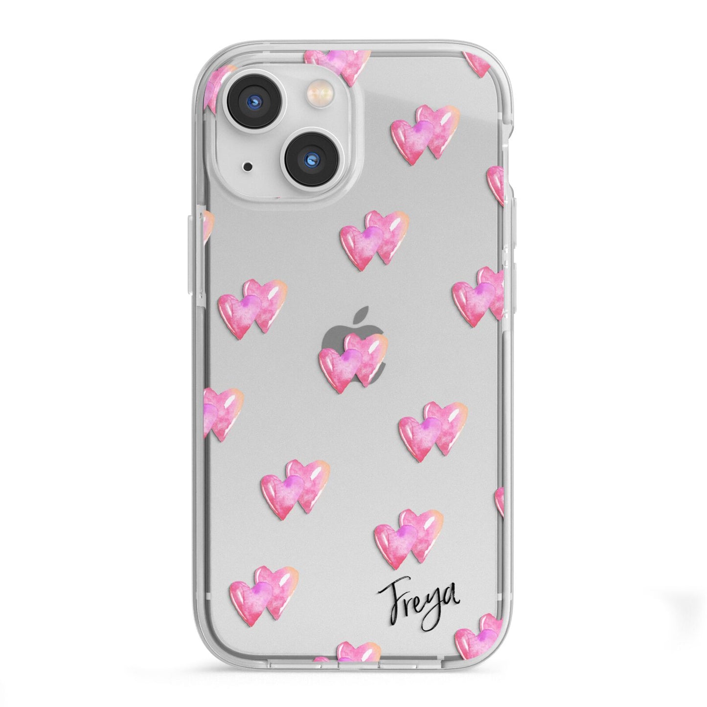 Personalised Pink Hearts iPhone 13 Mini TPU Impact Case with White Edges