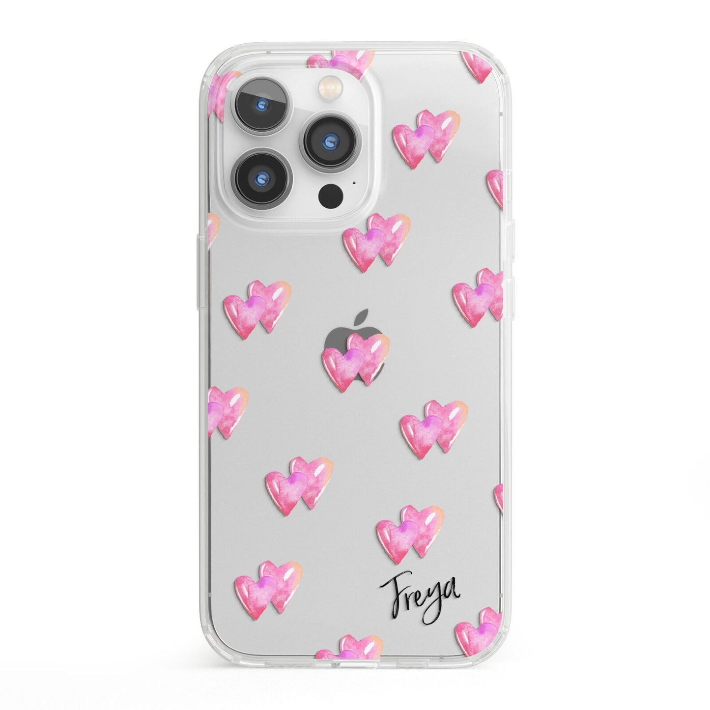 Personalised Pink Hearts iPhone 13 Pro Clear Bumper Case