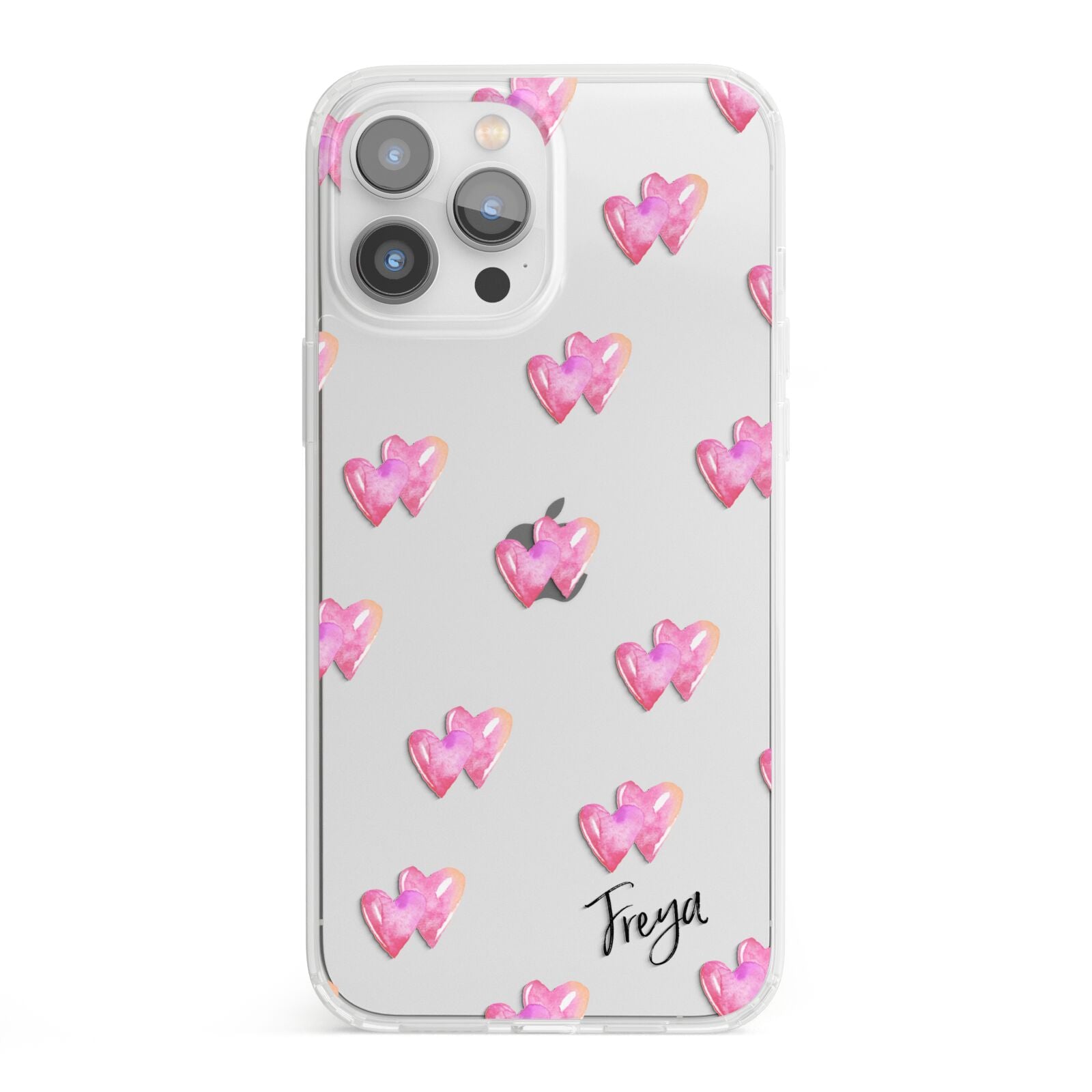 Personalised Pink Hearts iPhone 13 Pro Max Clear Bumper Case