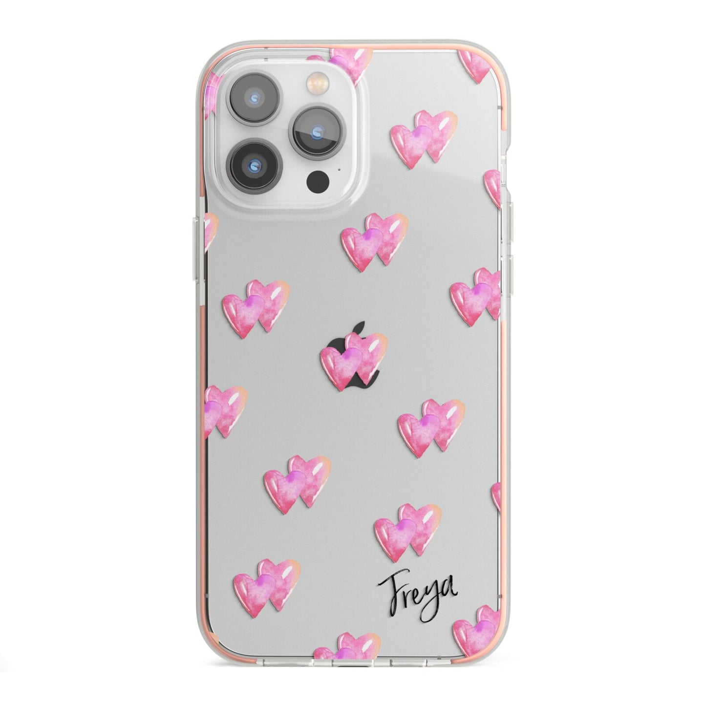 Personalised Pink Hearts iPhone 13 Pro Max TPU Impact Case with Pink Edges