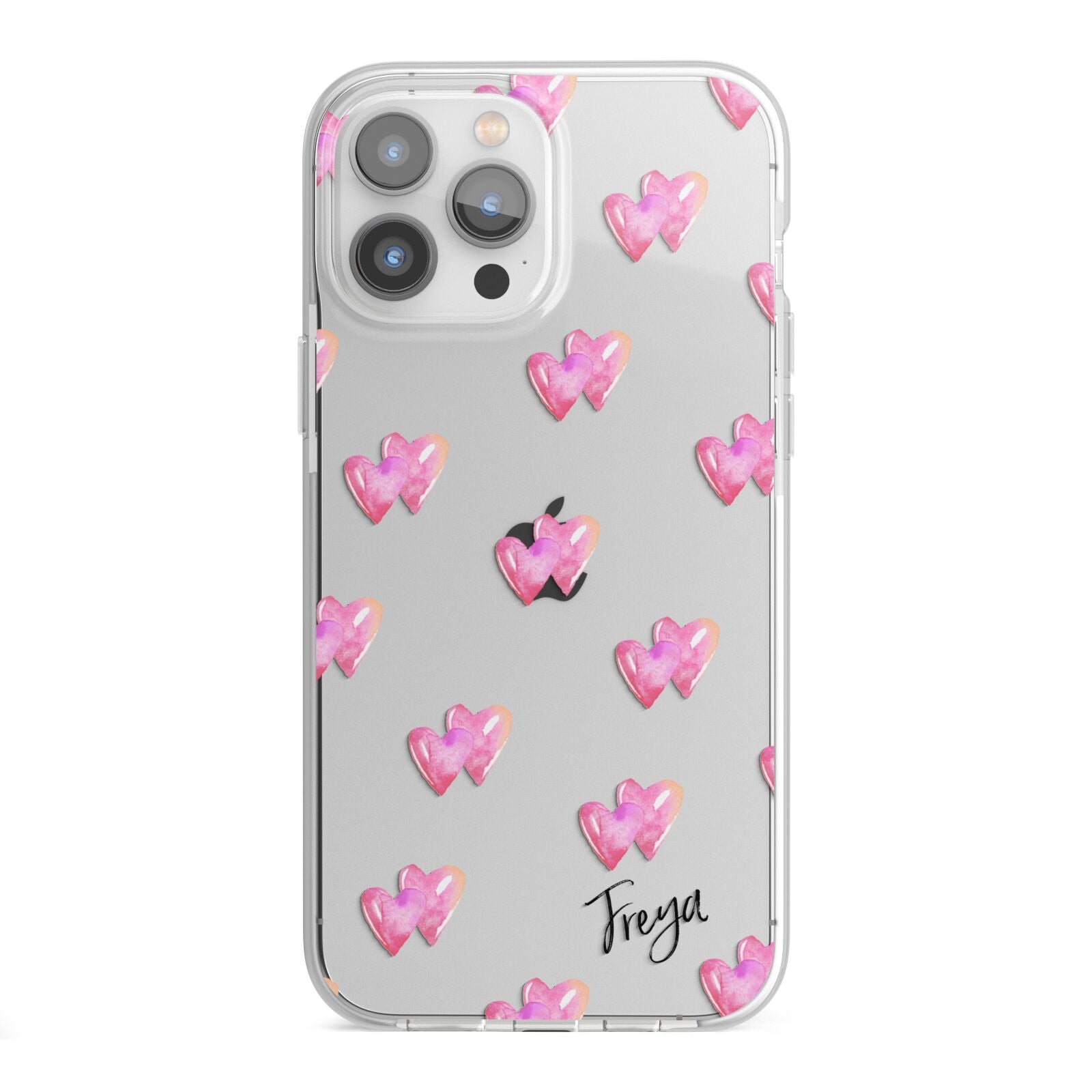 Personalised Pink Hearts iPhone 13 Pro Max TPU Impact Case with White Edges