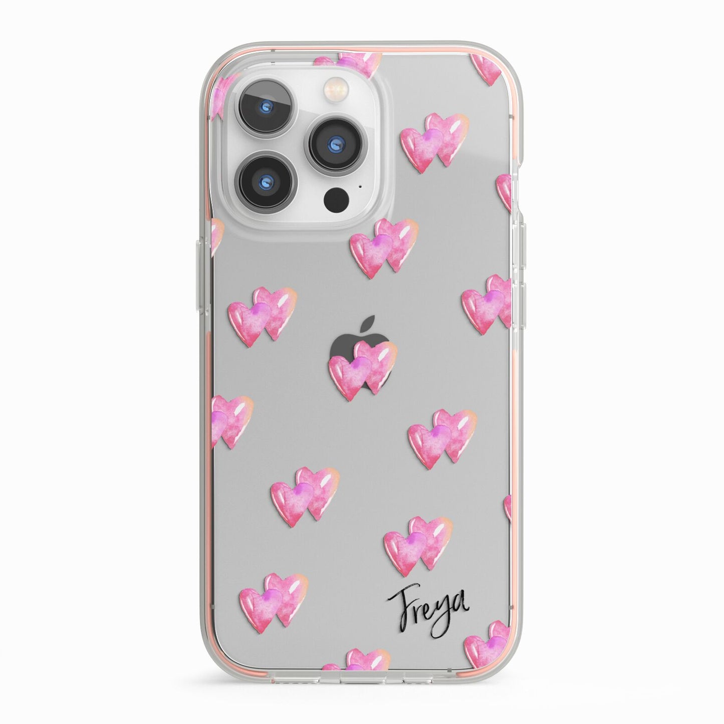 Personalised Pink Hearts iPhone 13 Pro TPU Impact Case with Pink Edges