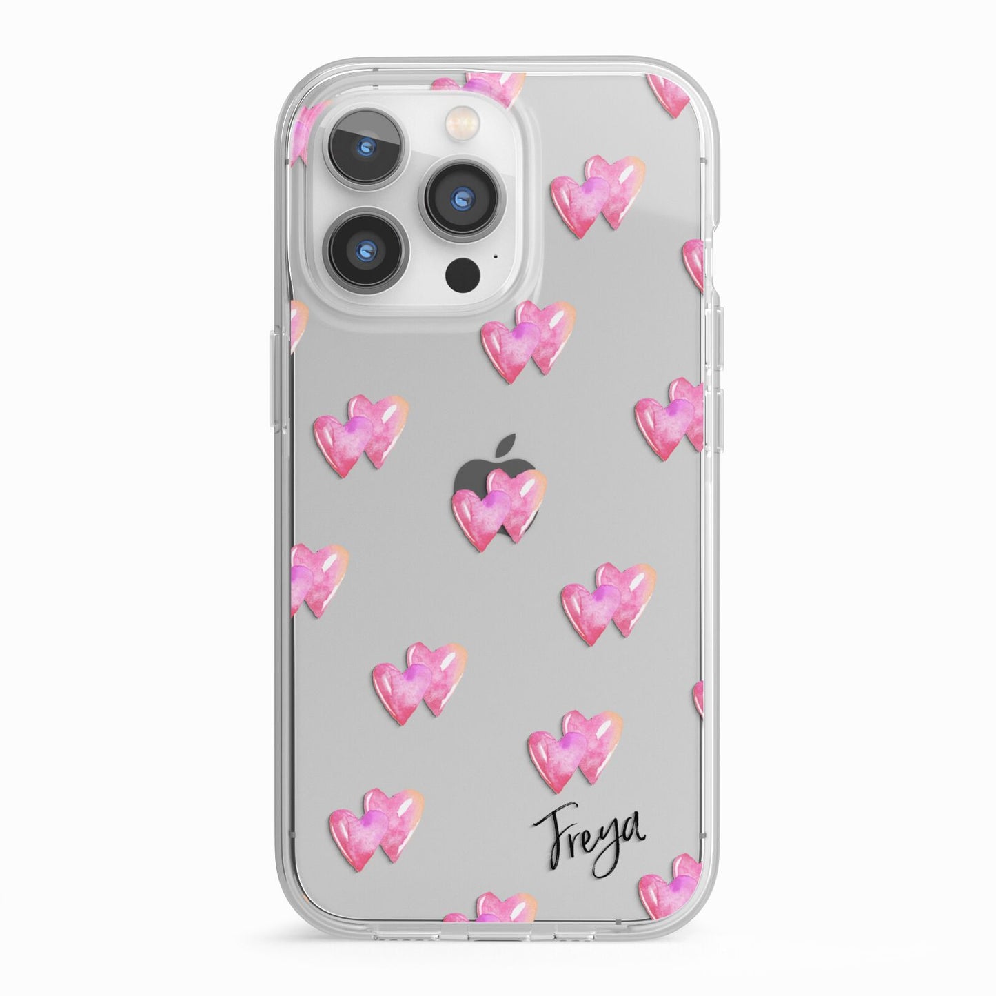 Personalised Pink Hearts iPhone 13 Pro TPU Impact Case with White Edges