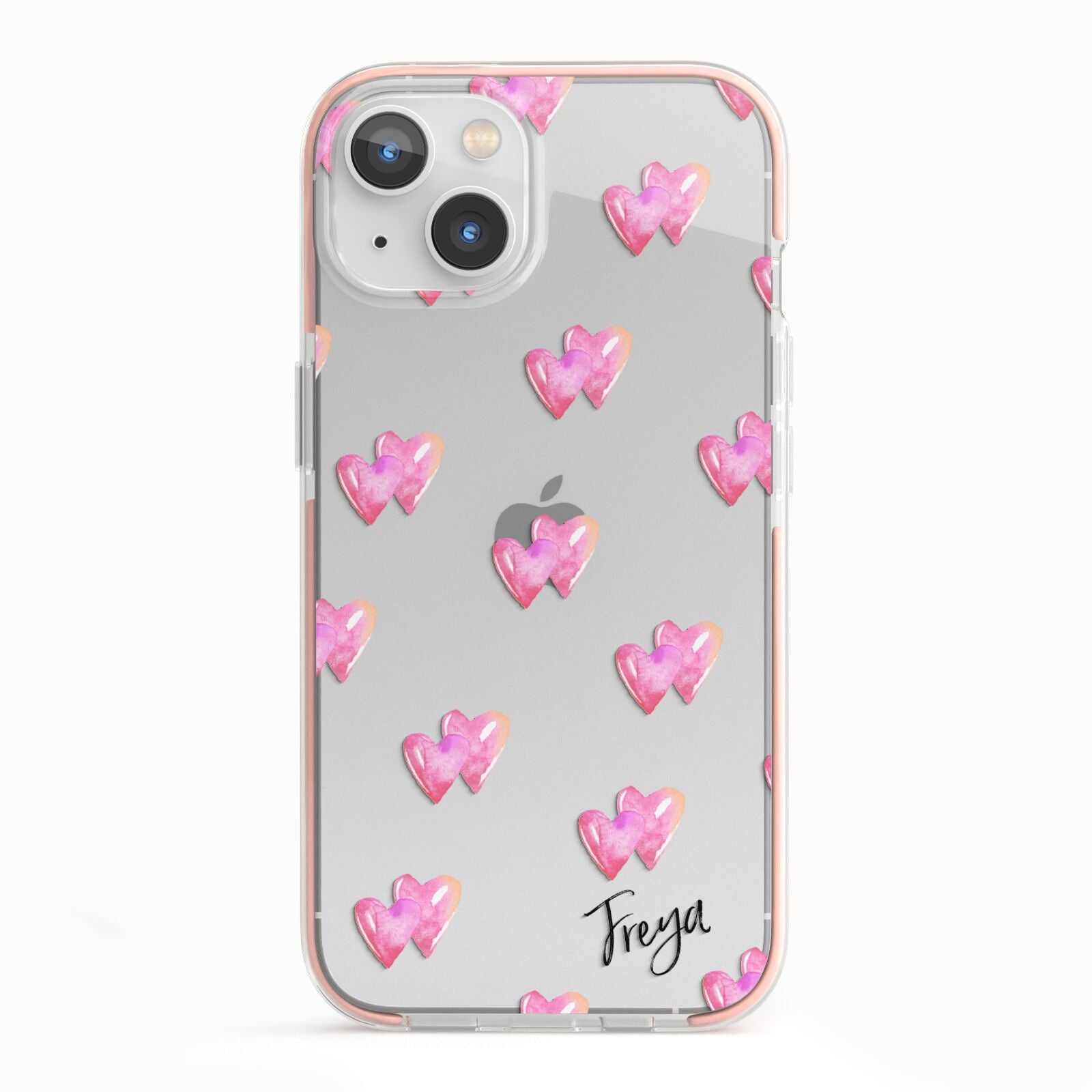 Personalised Pink Hearts iPhone 13 TPU Impact Case with Pink Edges