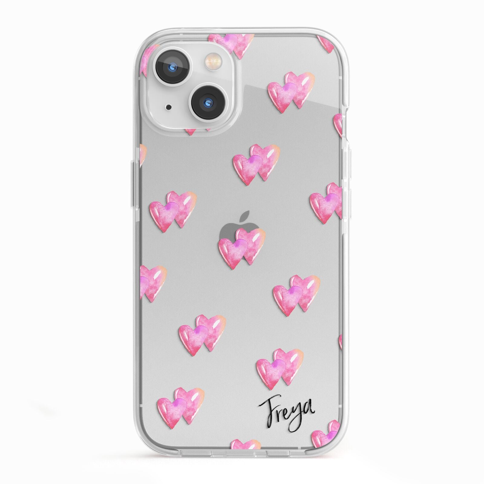 Personalised Pink Hearts iPhone 13 TPU Impact Case with White Edges