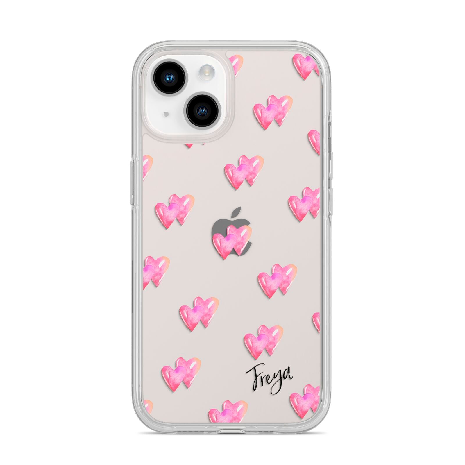 Personalised Pink Hearts iPhone 14 Clear Tough Case Starlight