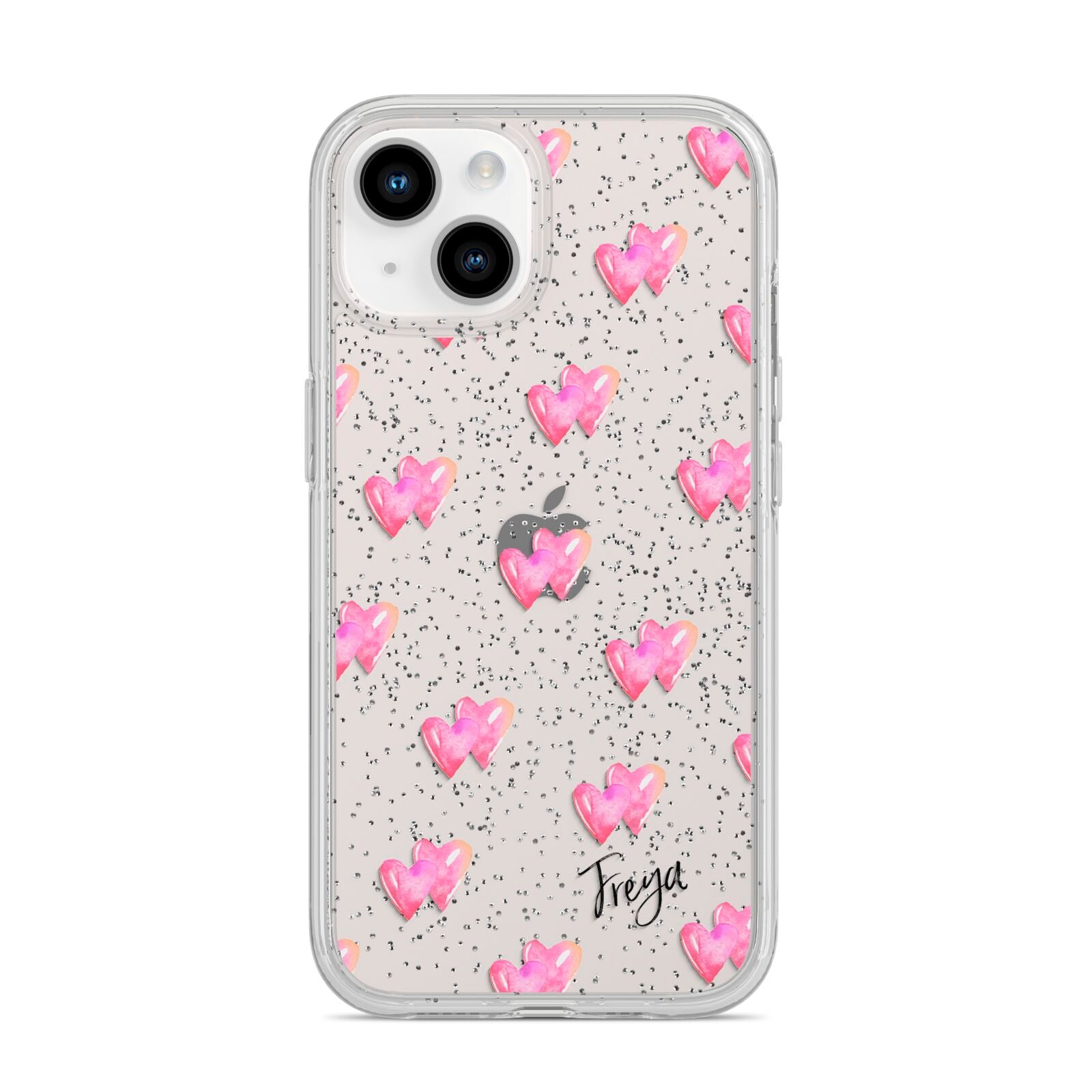 Personalised Pink Hearts iPhone 14 Glitter Tough Case Starlight