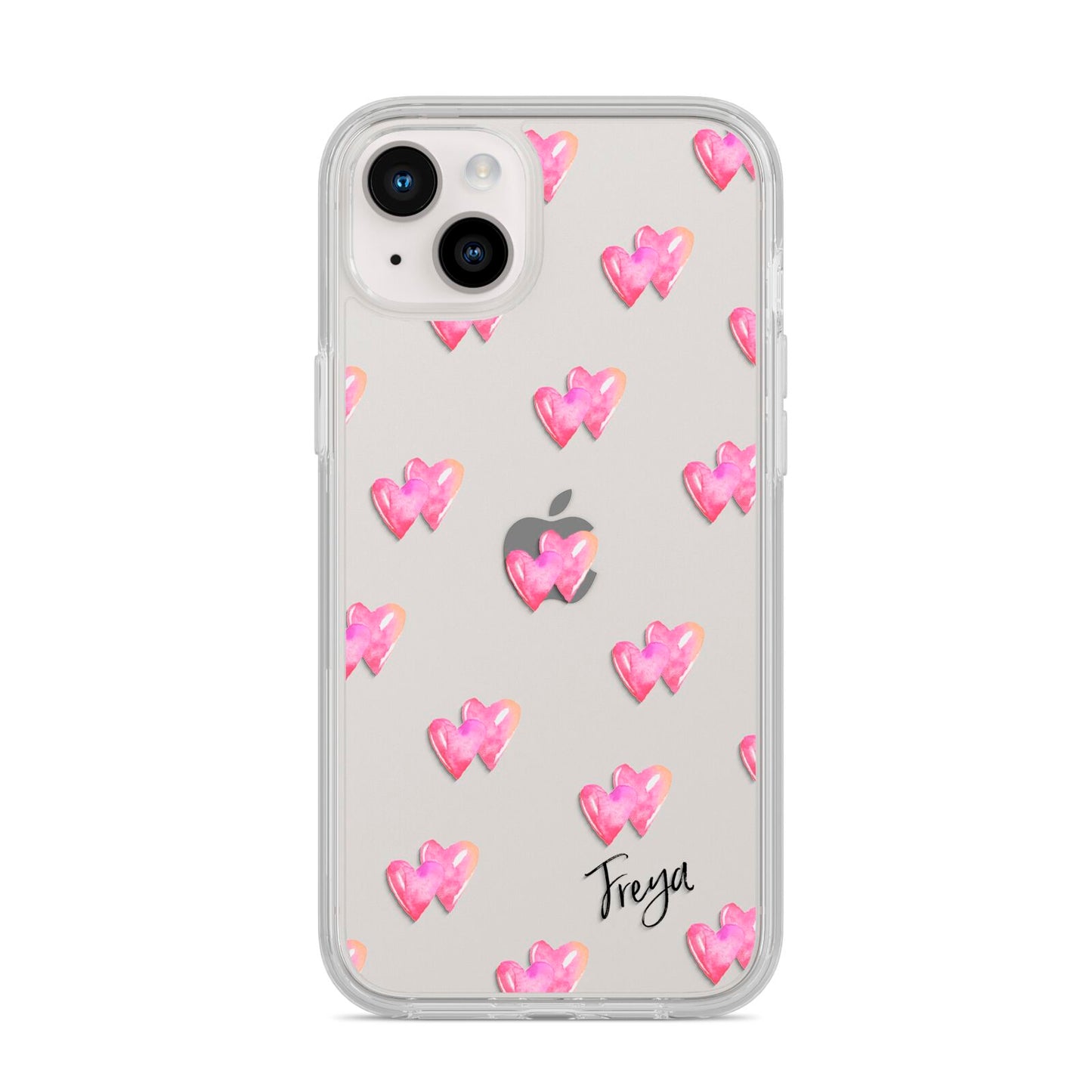 Personalised Pink Hearts iPhone 14 Plus Clear Tough Case Starlight