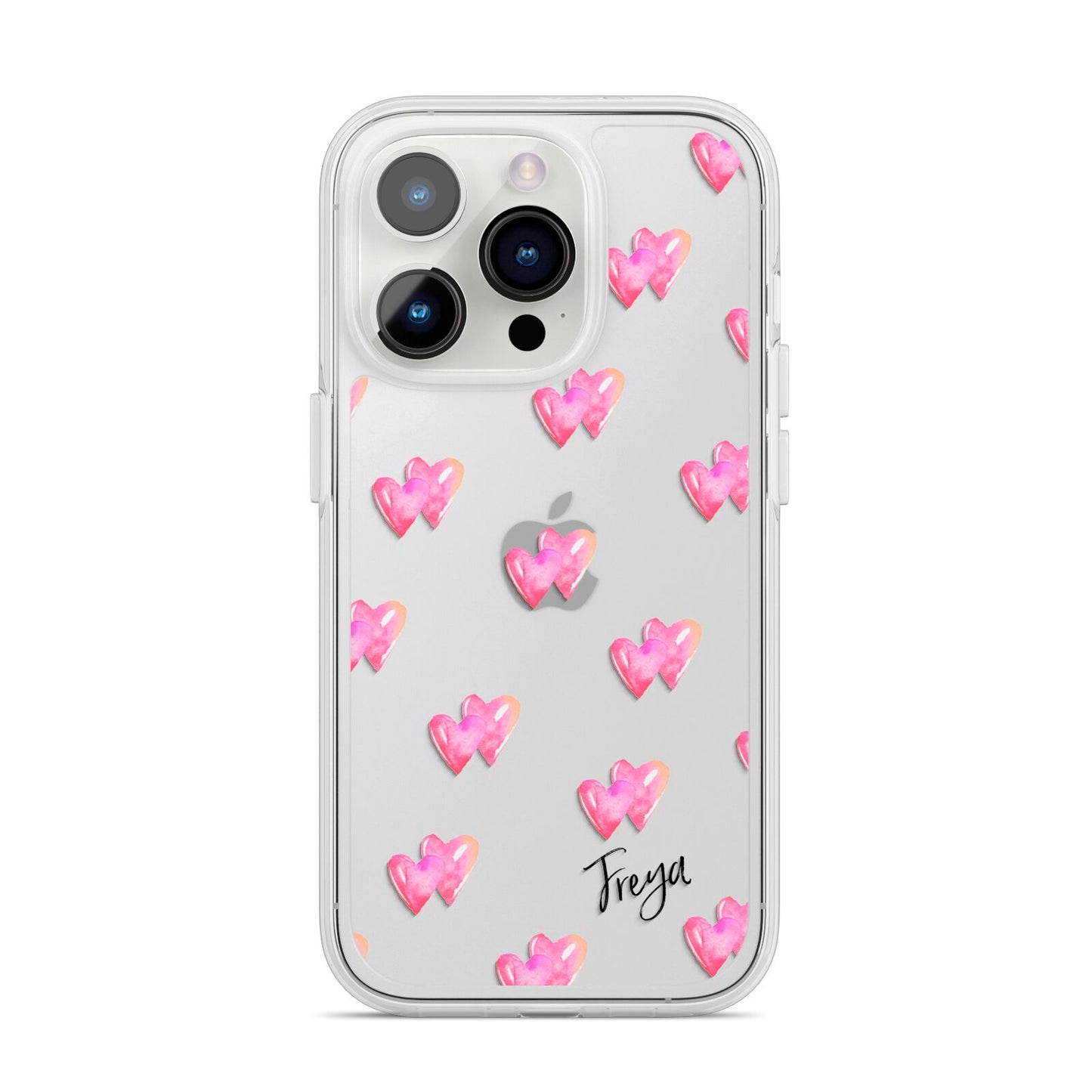 Personalised Pink Hearts iPhone 14 Pro Clear Tough Case Silver