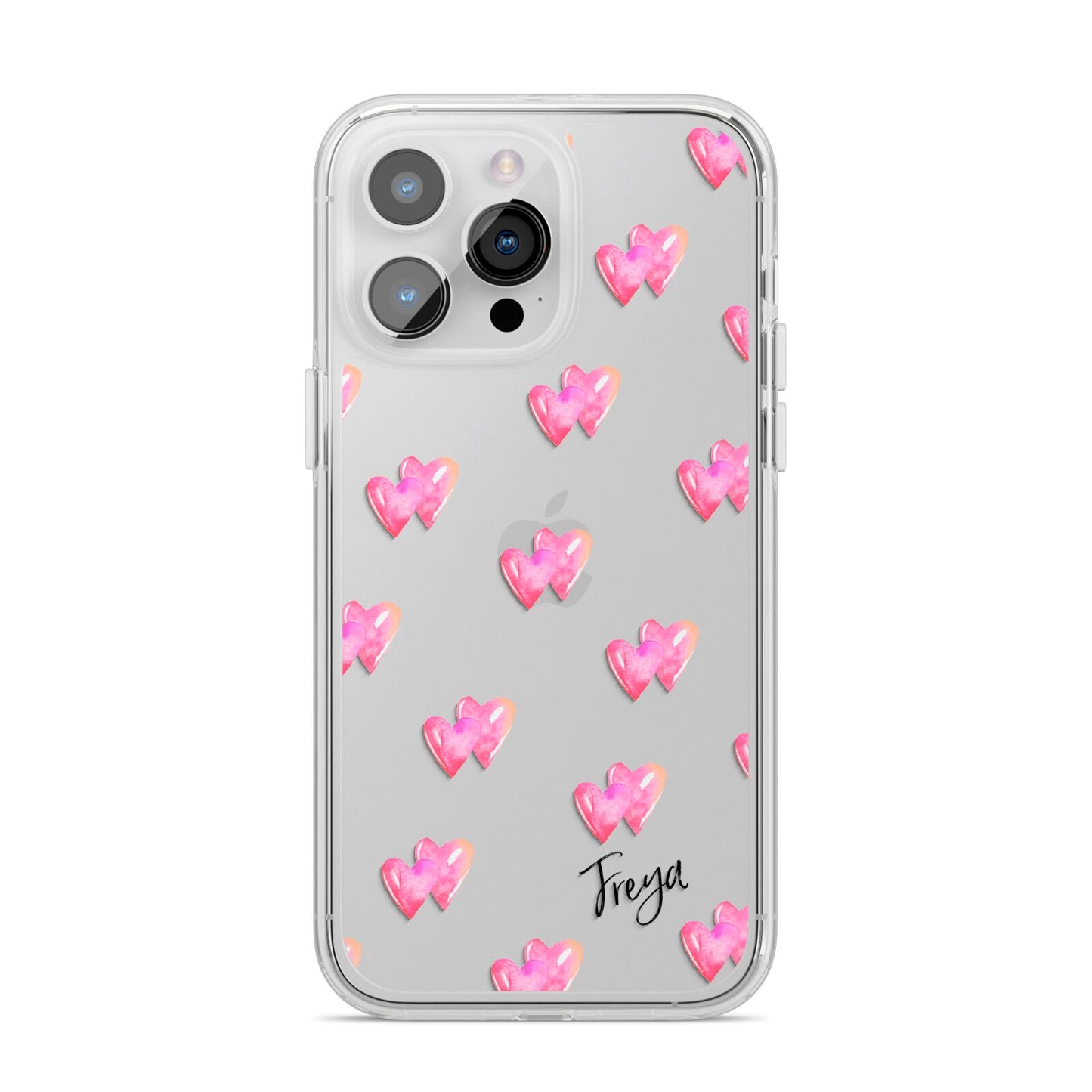 Personalised Pink Hearts iPhone 14 Pro Max Clear Tough Case Silver