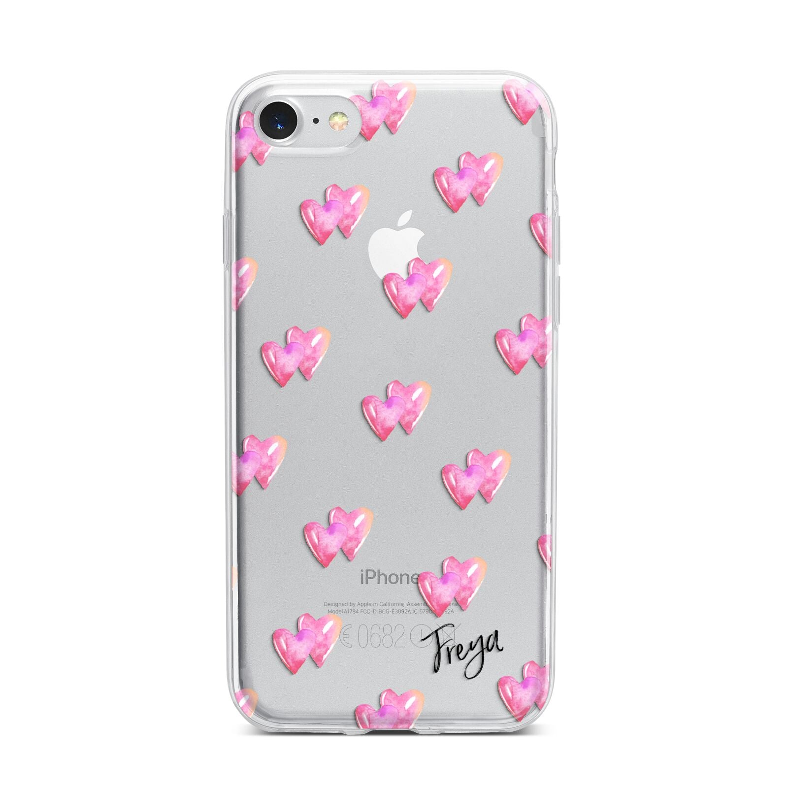 Personalised Pink Hearts iPhone 7 Bumper Case on Silver iPhone