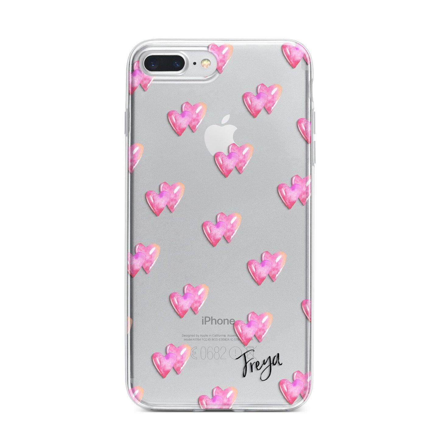 Personalised Pink Hearts iPhone 7 Plus Bumper Case on Silver iPhone