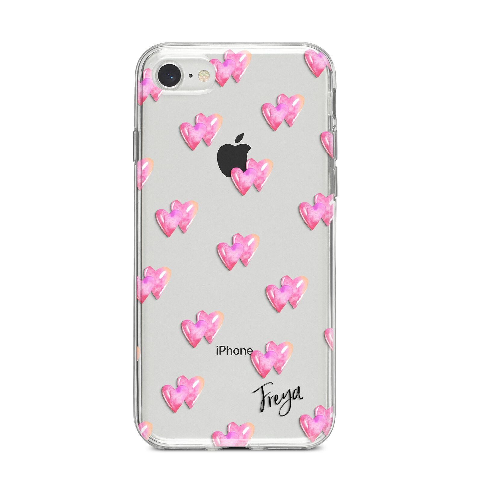 Personalised Pink Hearts iPhone 8 Bumper Case on Silver iPhone