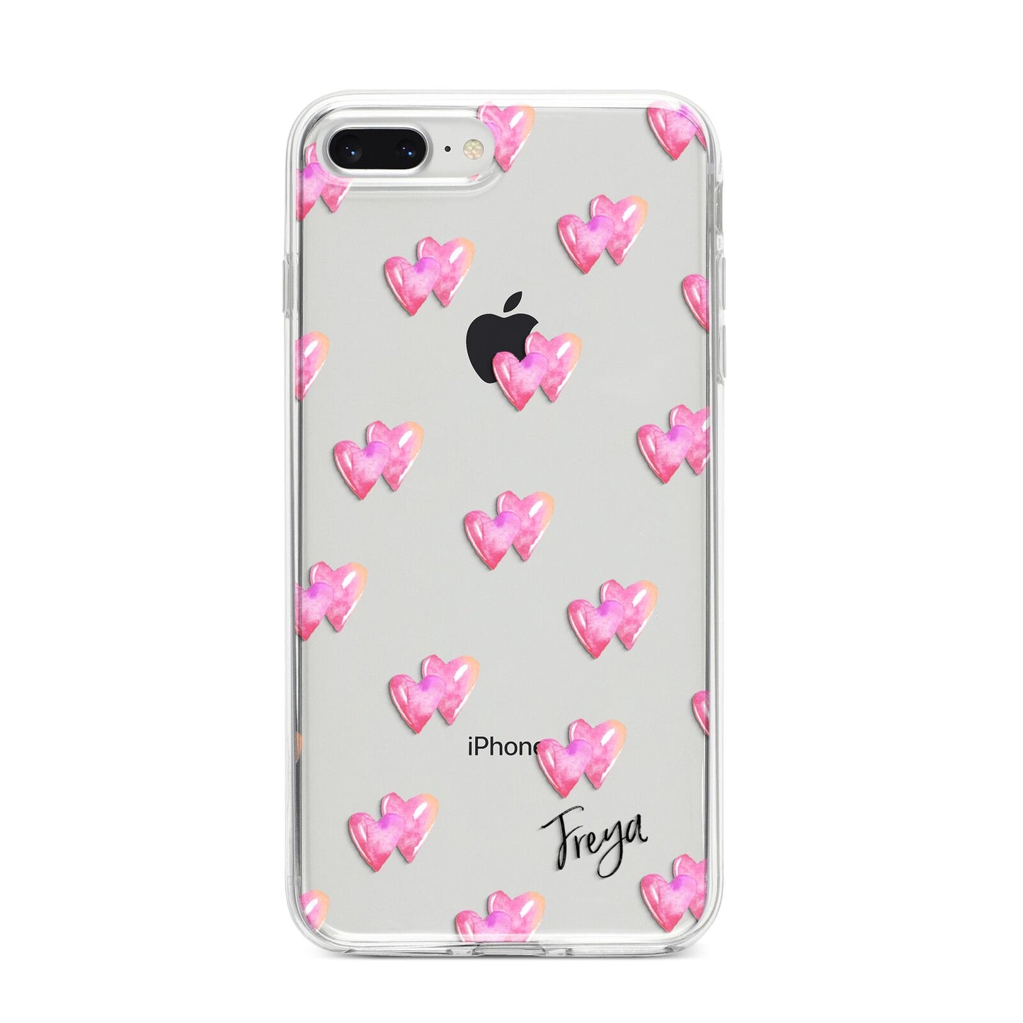 Personalised Pink Hearts iPhone 8 Plus Bumper Case on Silver iPhone