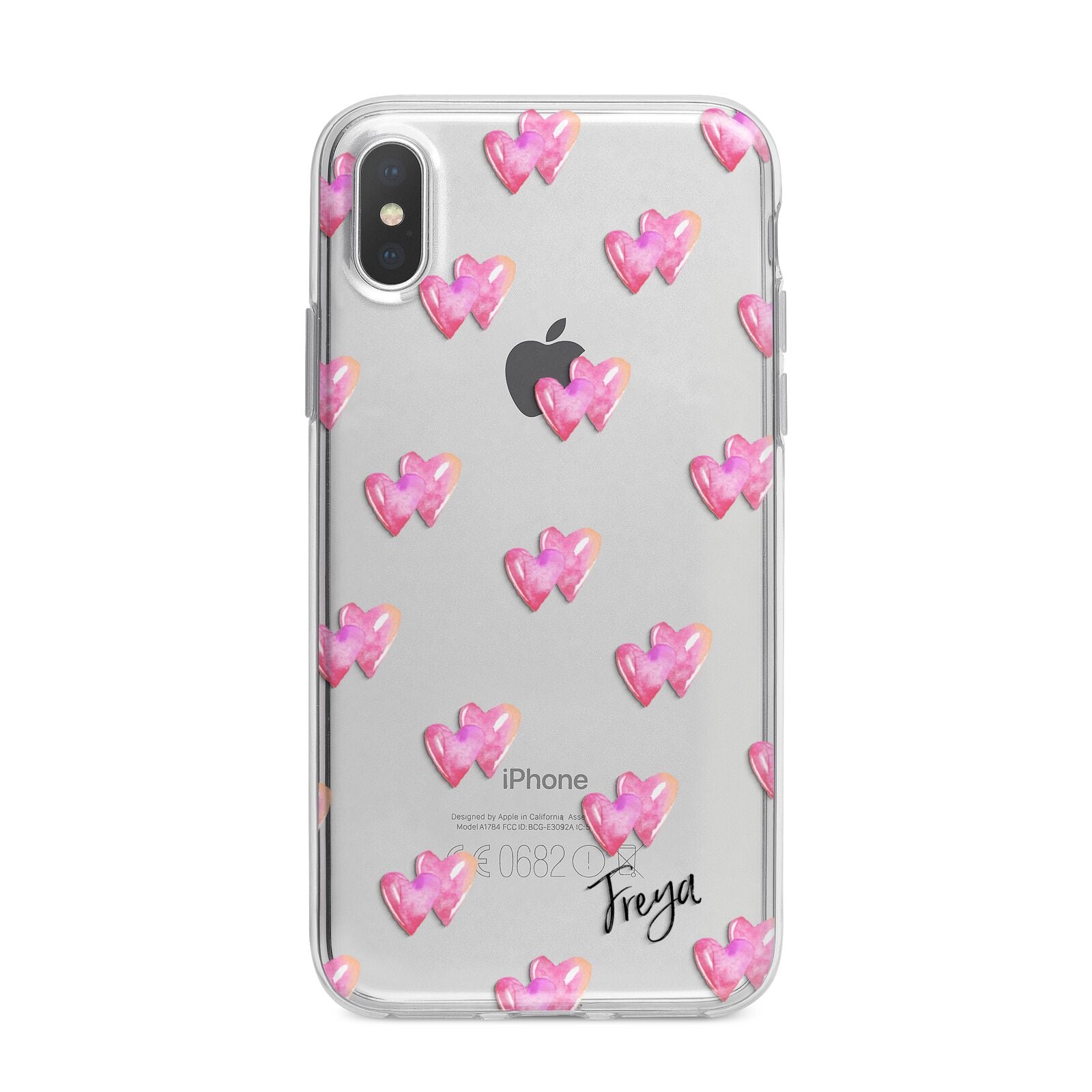 Personalised Pink Hearts iPhone X Bumper Case on Silver iPhone Alternative Image 1