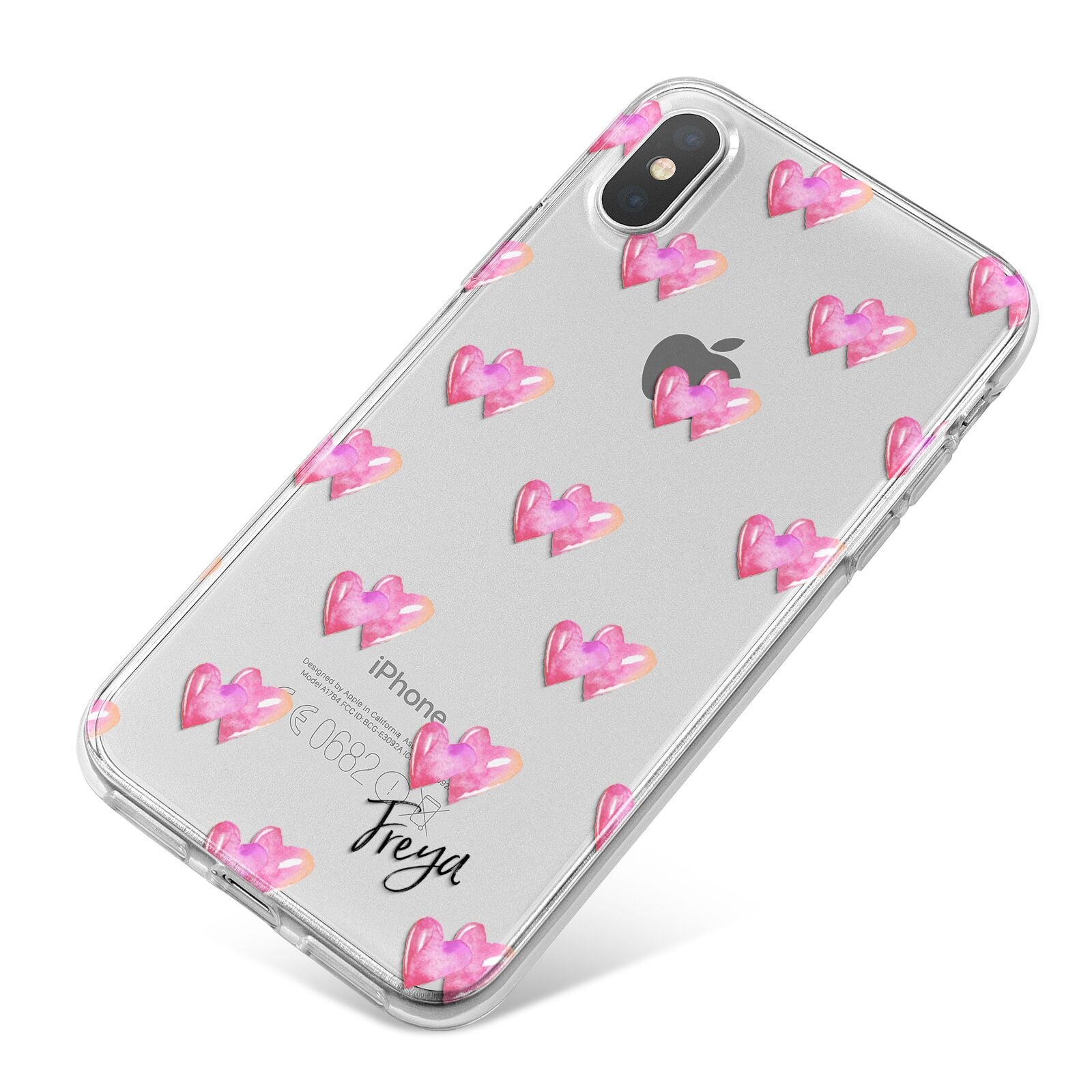 Personalised Pink Hearts iPhone X Bumper Case on Silver iPhone