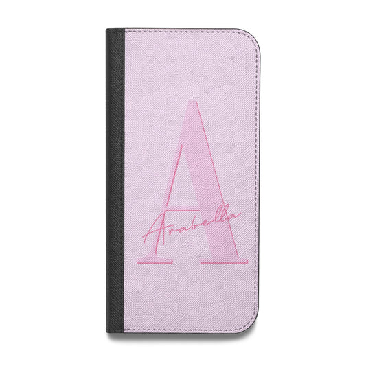 Personalised Pink Initial Vegan Leather Flip iPhone Case