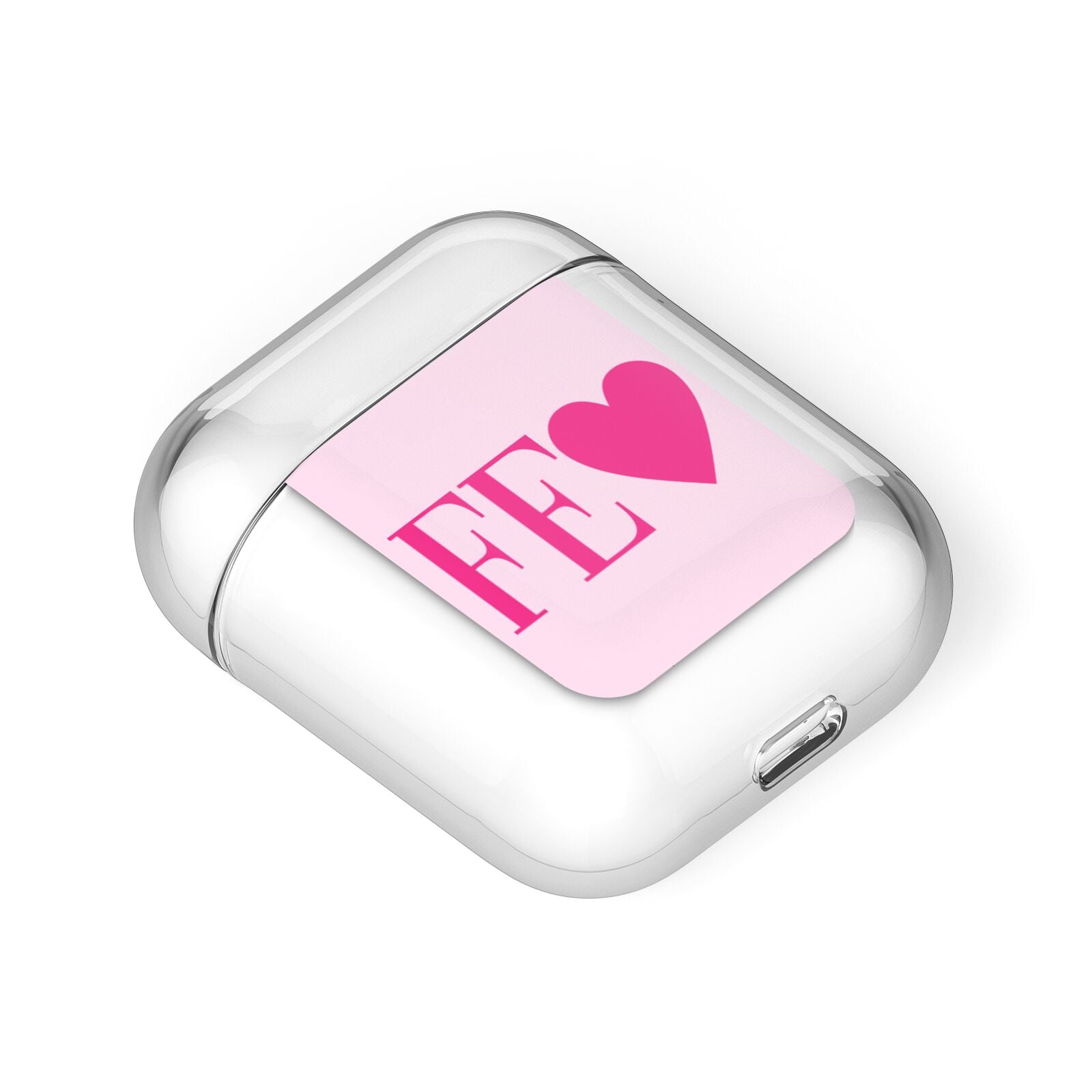 Personalised Pink Initials Heart AirPods Case Laid Flat