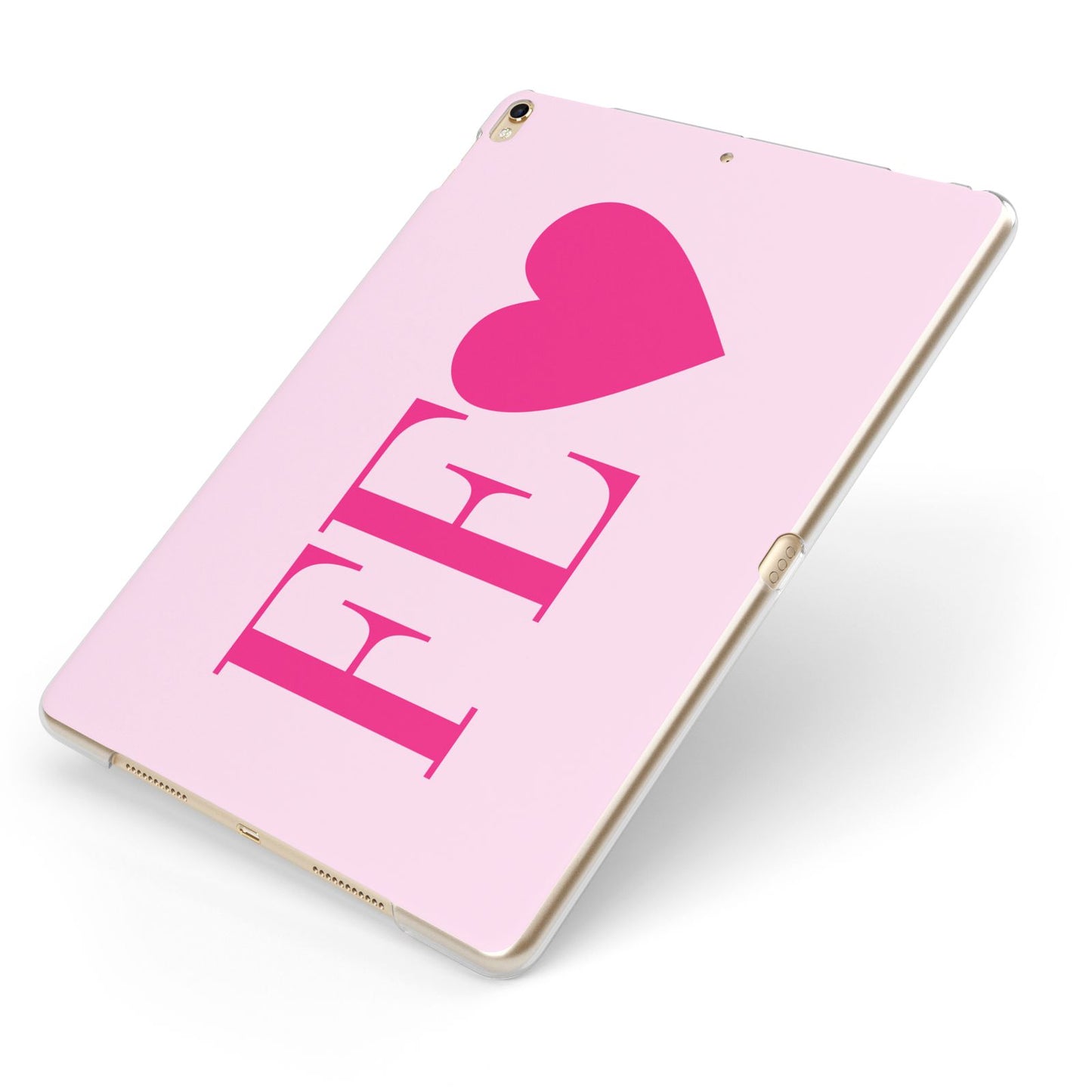 Personalised Pink Initials Heart Apple iPad Case on Gold iPad Side View