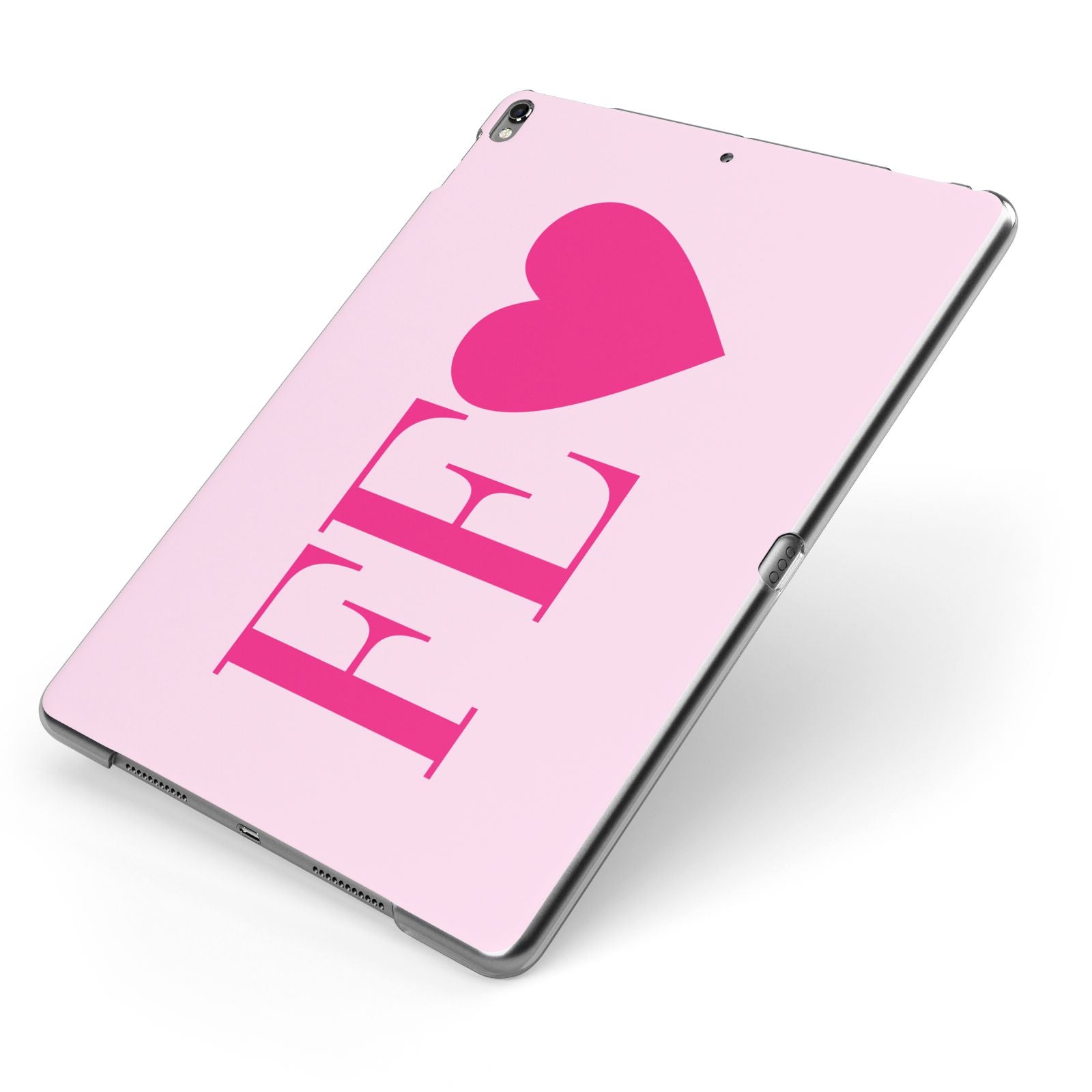 Personalised Pink Initials Heart Apple iPad Case on Grey iPad Side View