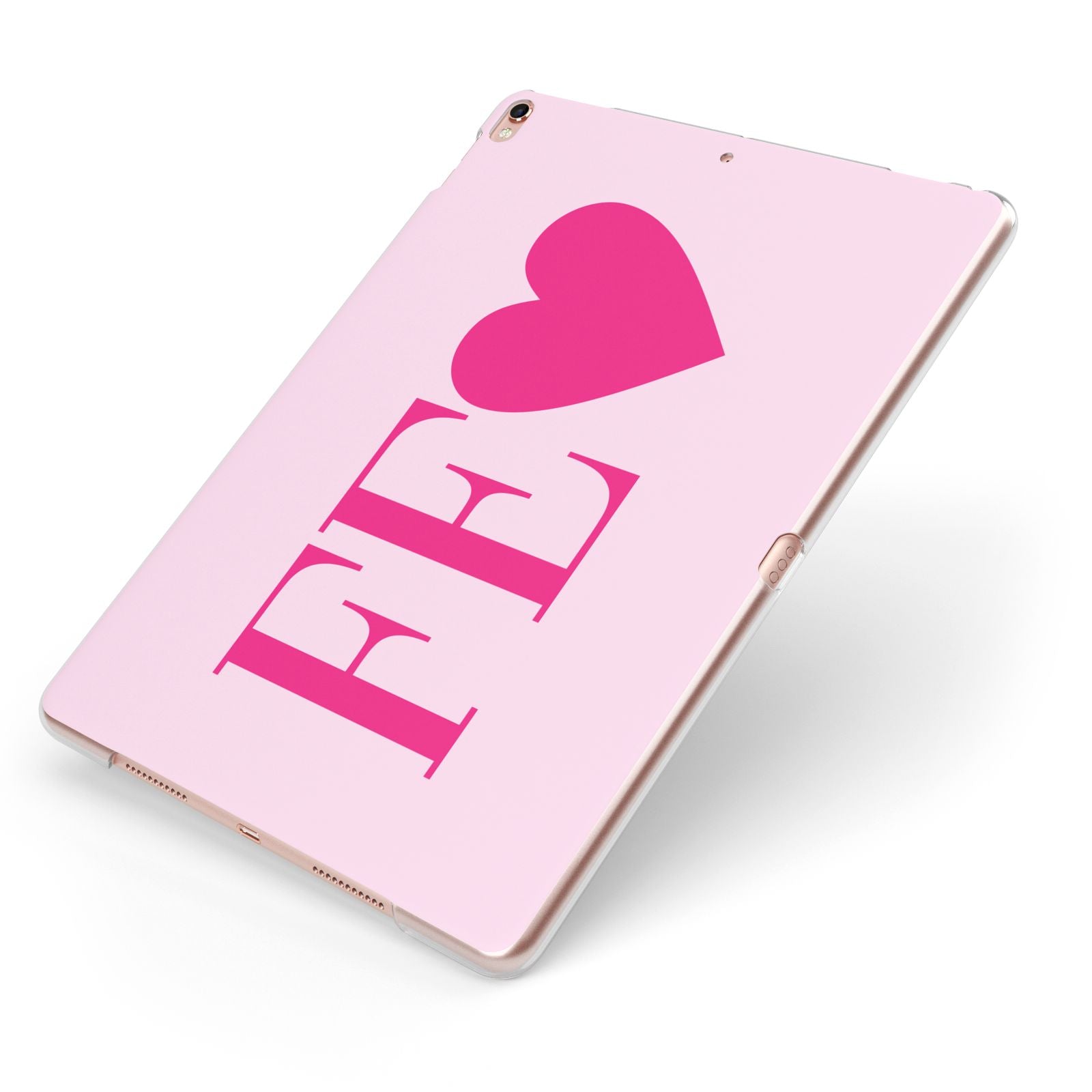 Personalised Pink Initials Heart Apple iPad Case on Rose Gold iPad Side View