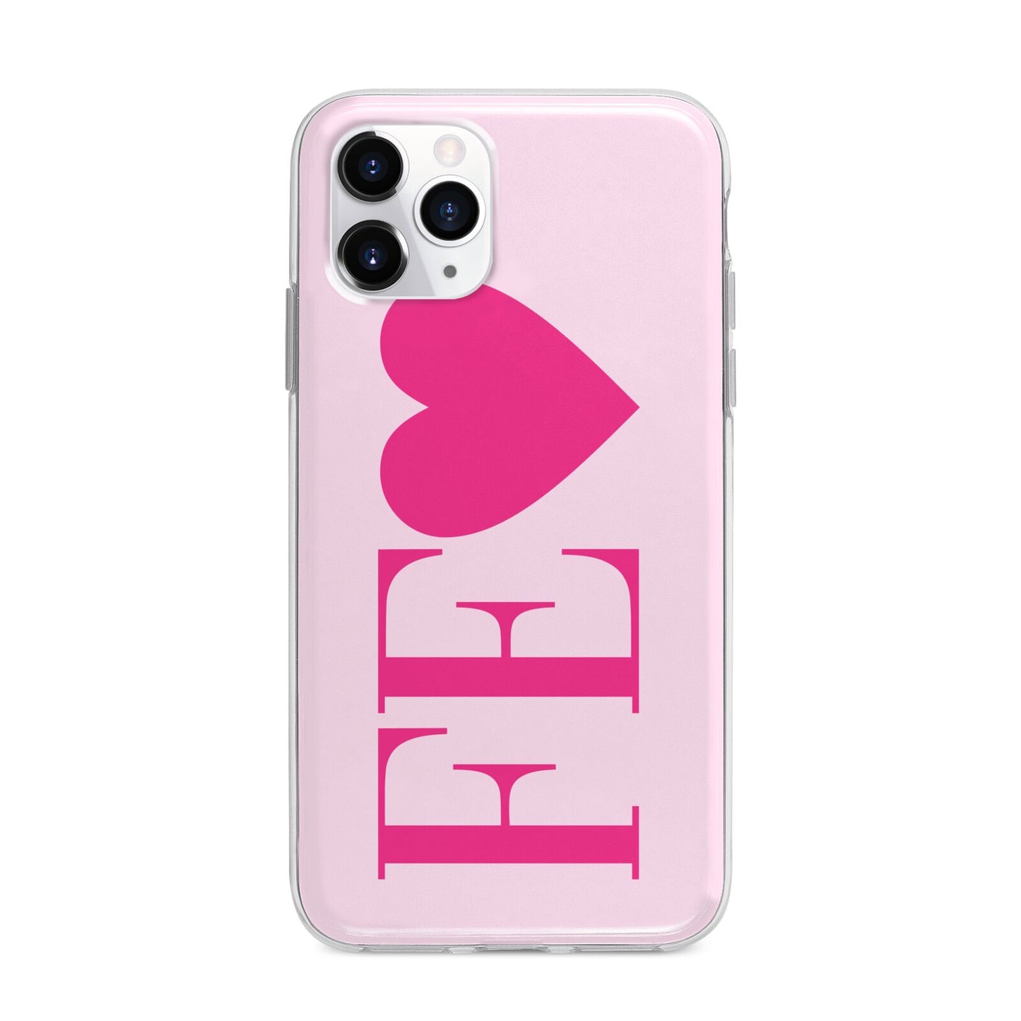 Personalised Pink Initials Heart Apple iPhone 11 Pro Max in Silver with Bumper Case