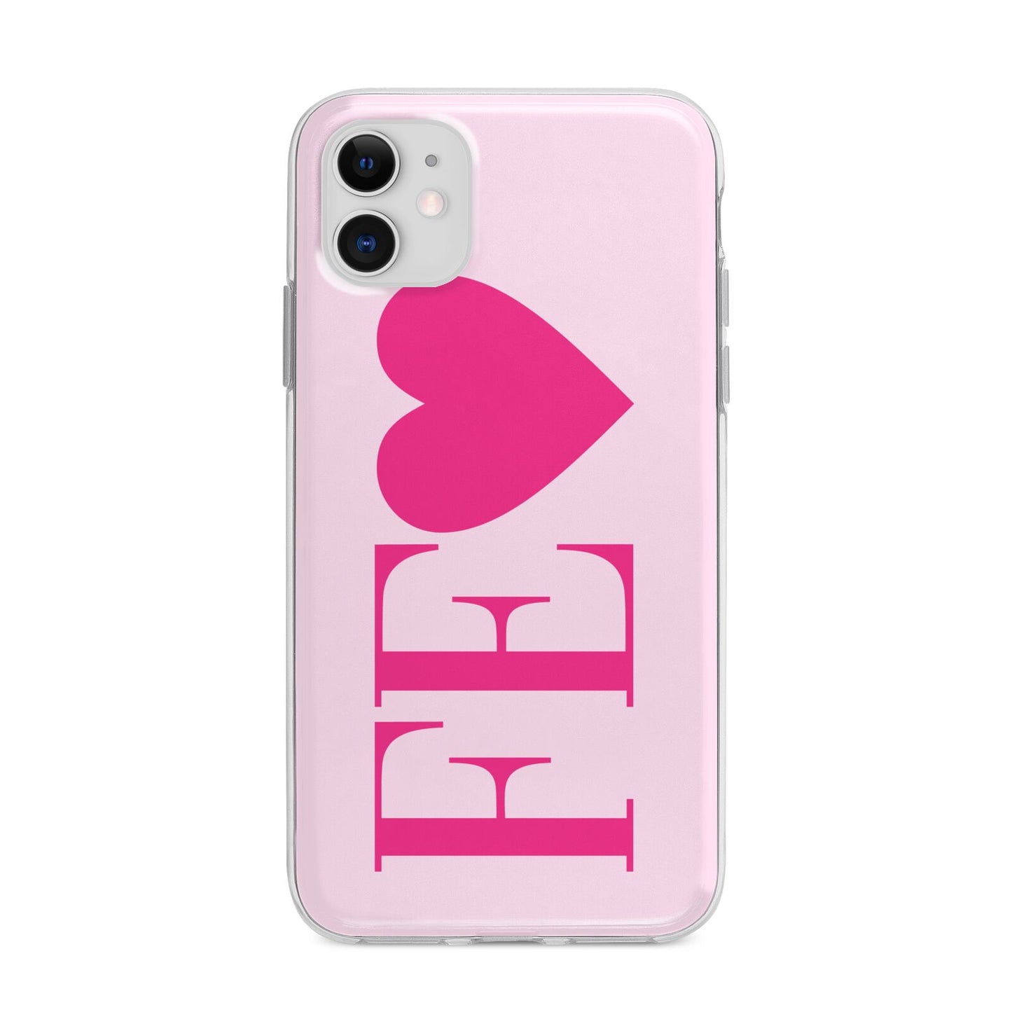 Personalised Pink Initials Heart Apple iPhone 11 in White with Bumper Case