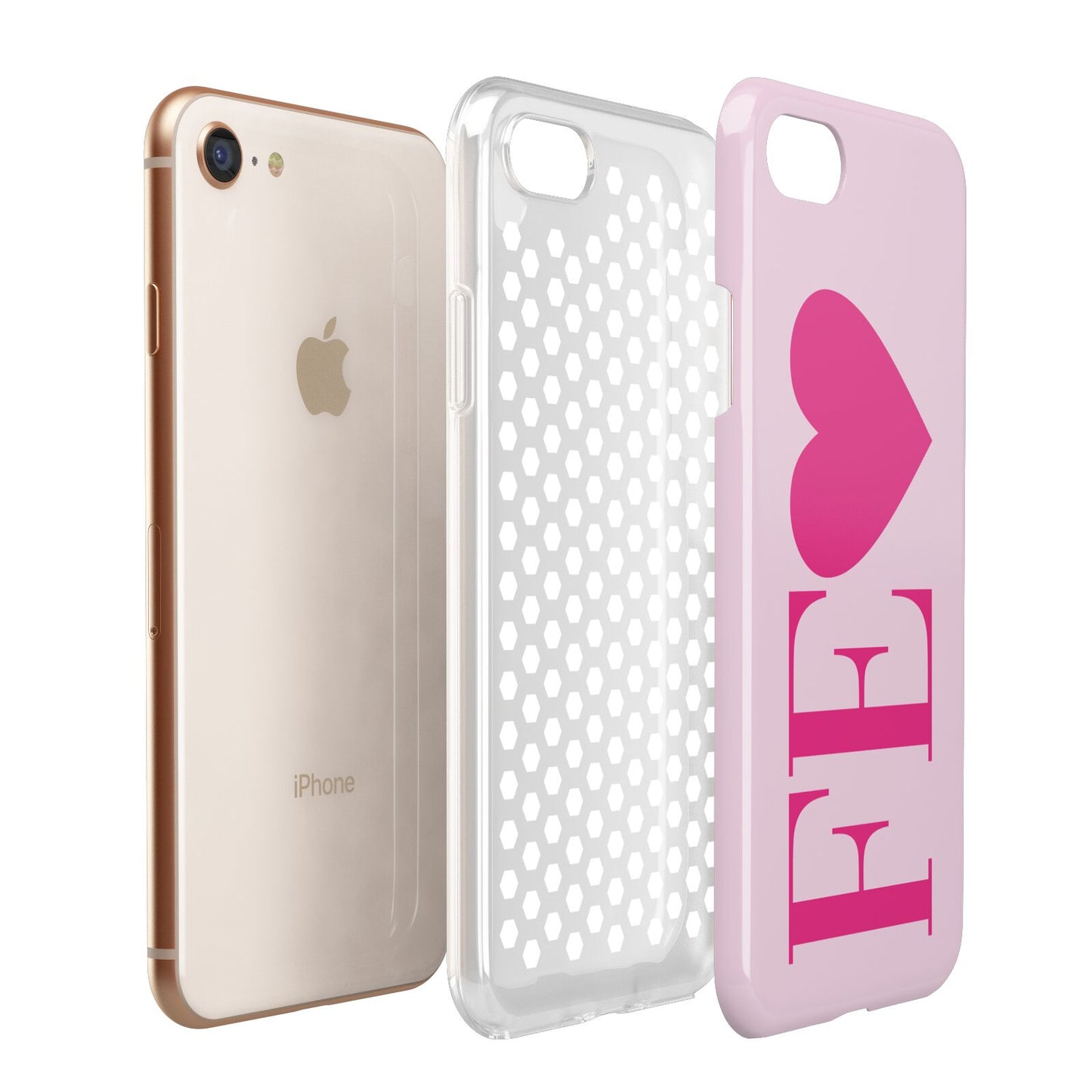 Personalised Pink Initials Heart Apple iPhone 7 8 3D Tough Case Expanded View